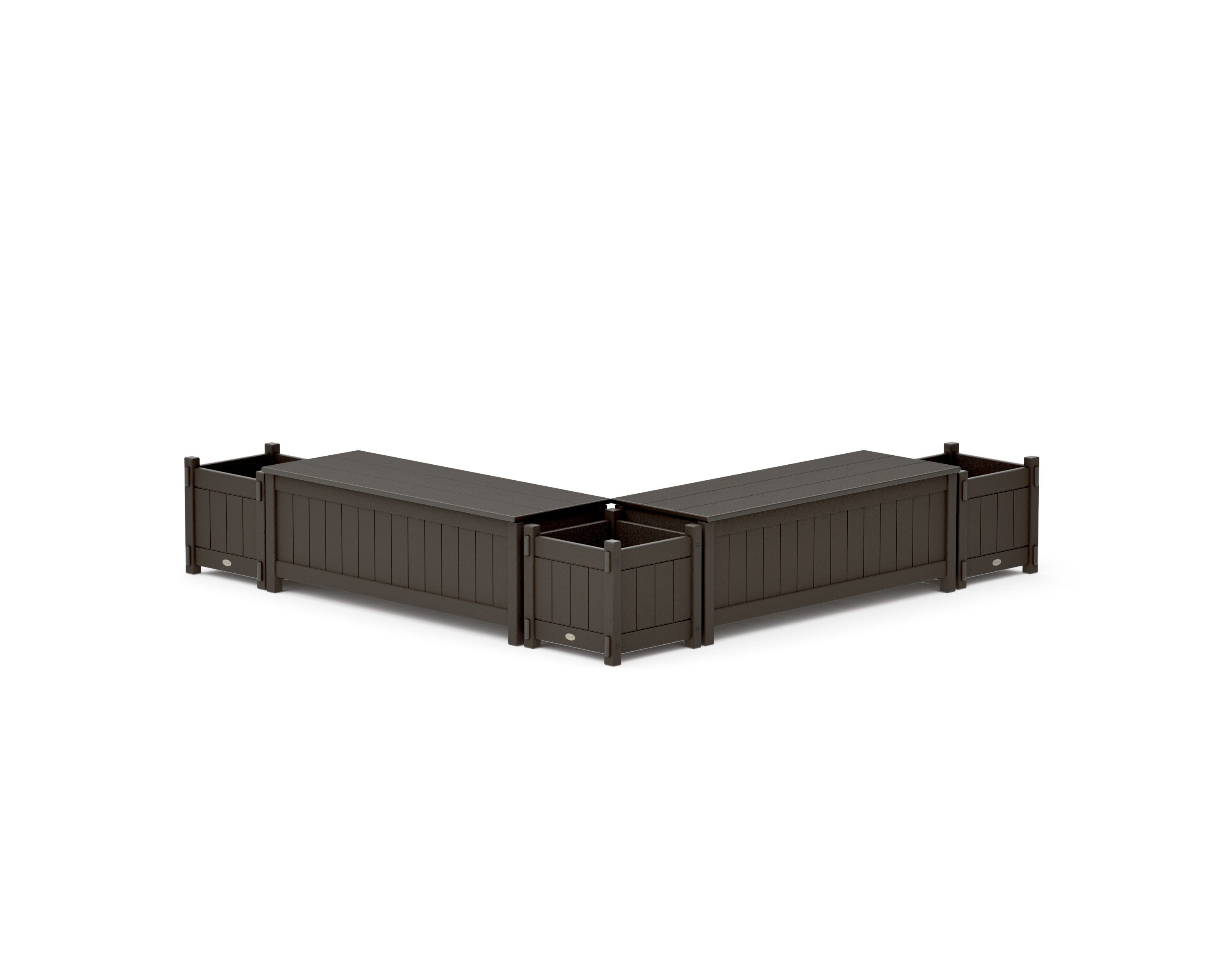 48" Vineyard L- Shaped Planter Storage Bench Corner Set in Vintage Coffee