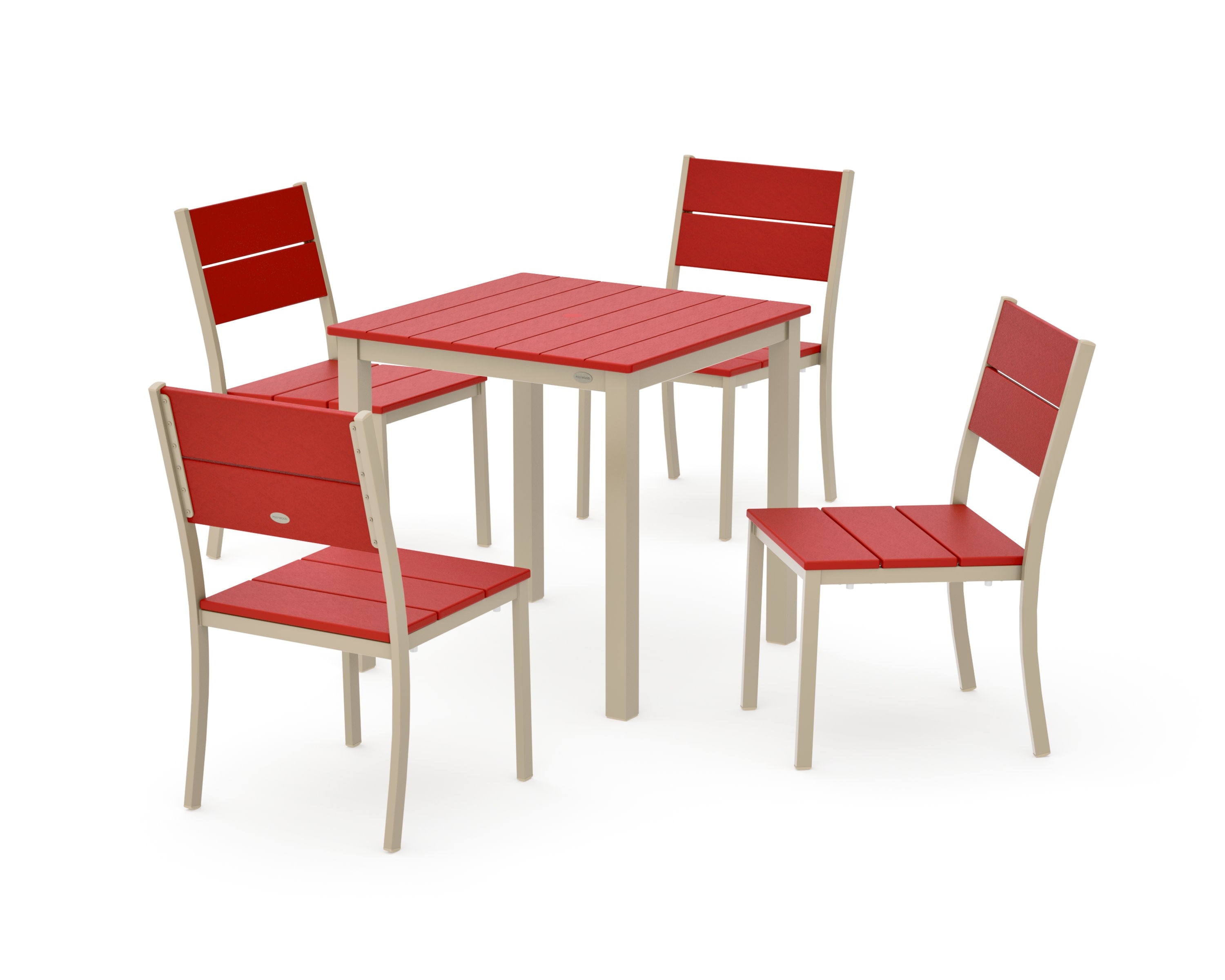 Main Street 5-Piece Square Dining Set- Small in Sand / Sunset Red