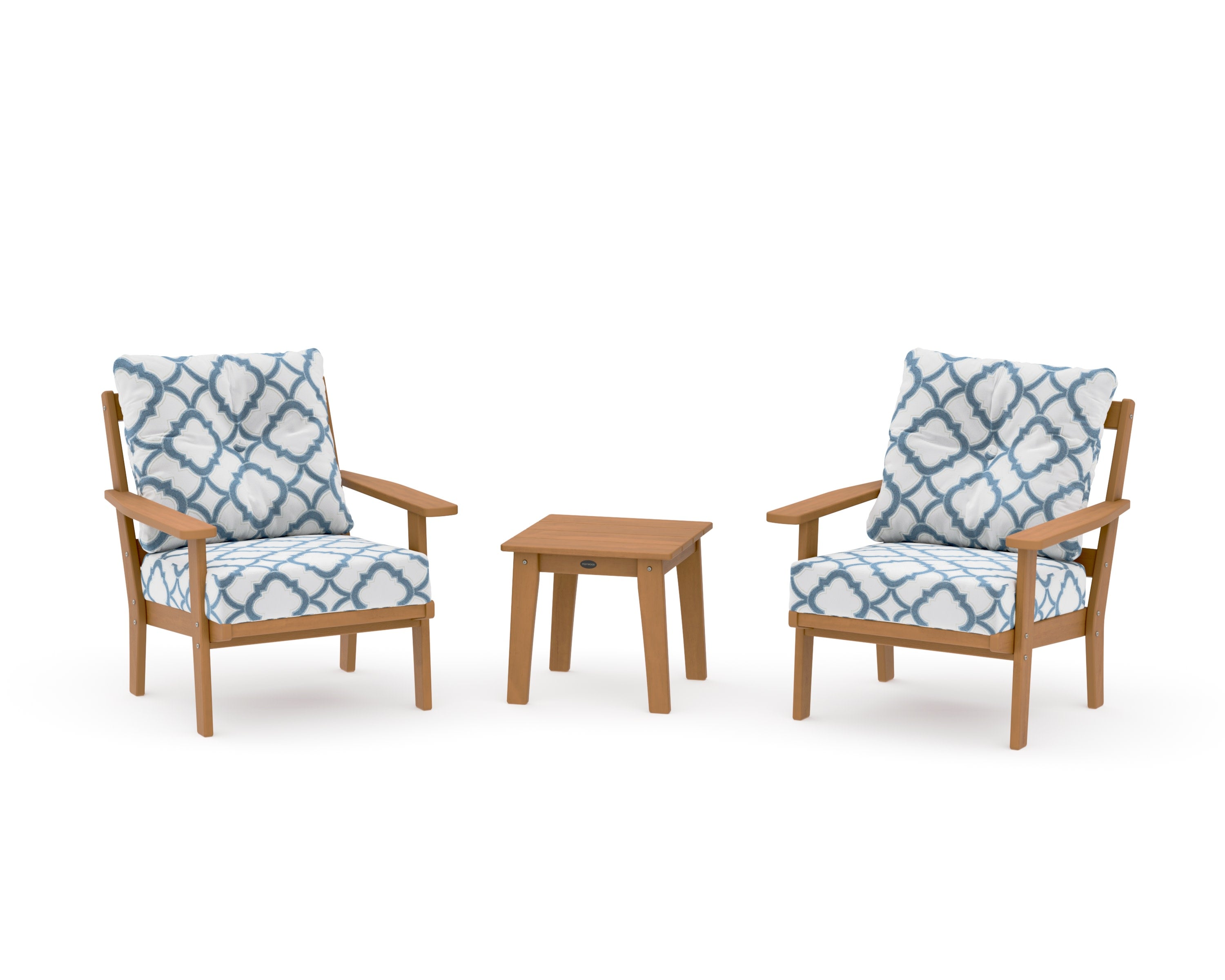 Oxford 3-Piece Deep Seating Set in Natural / Trellis Sky Blue