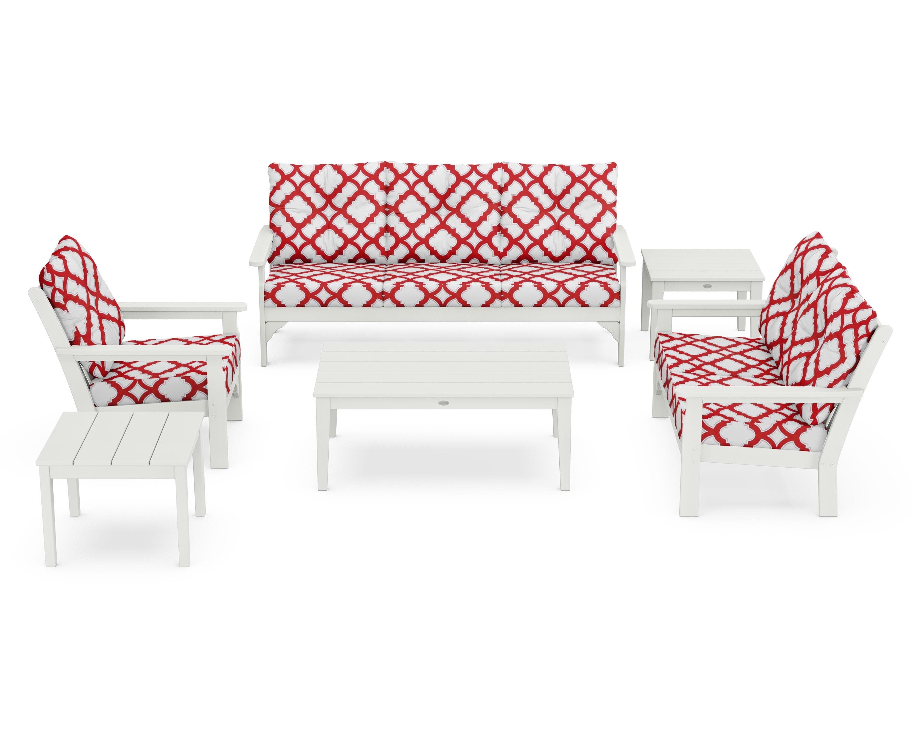 Vineyard 6-Piece Deep Seating Set in Vintage White / Trellis Crimson