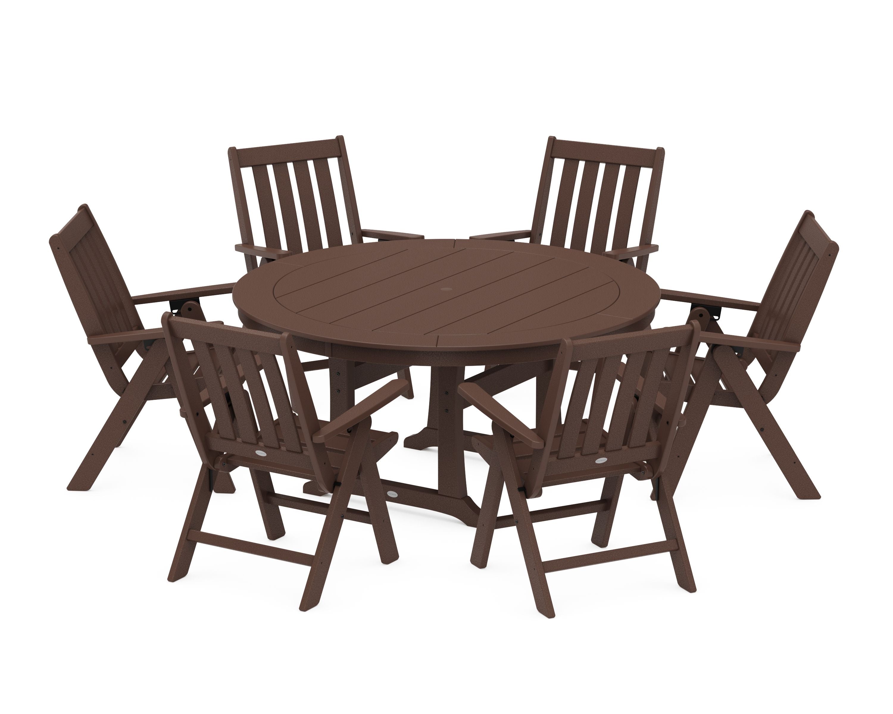 Vineyard Folding 7-Piece Side Chair Round Dining Set in Mahogany