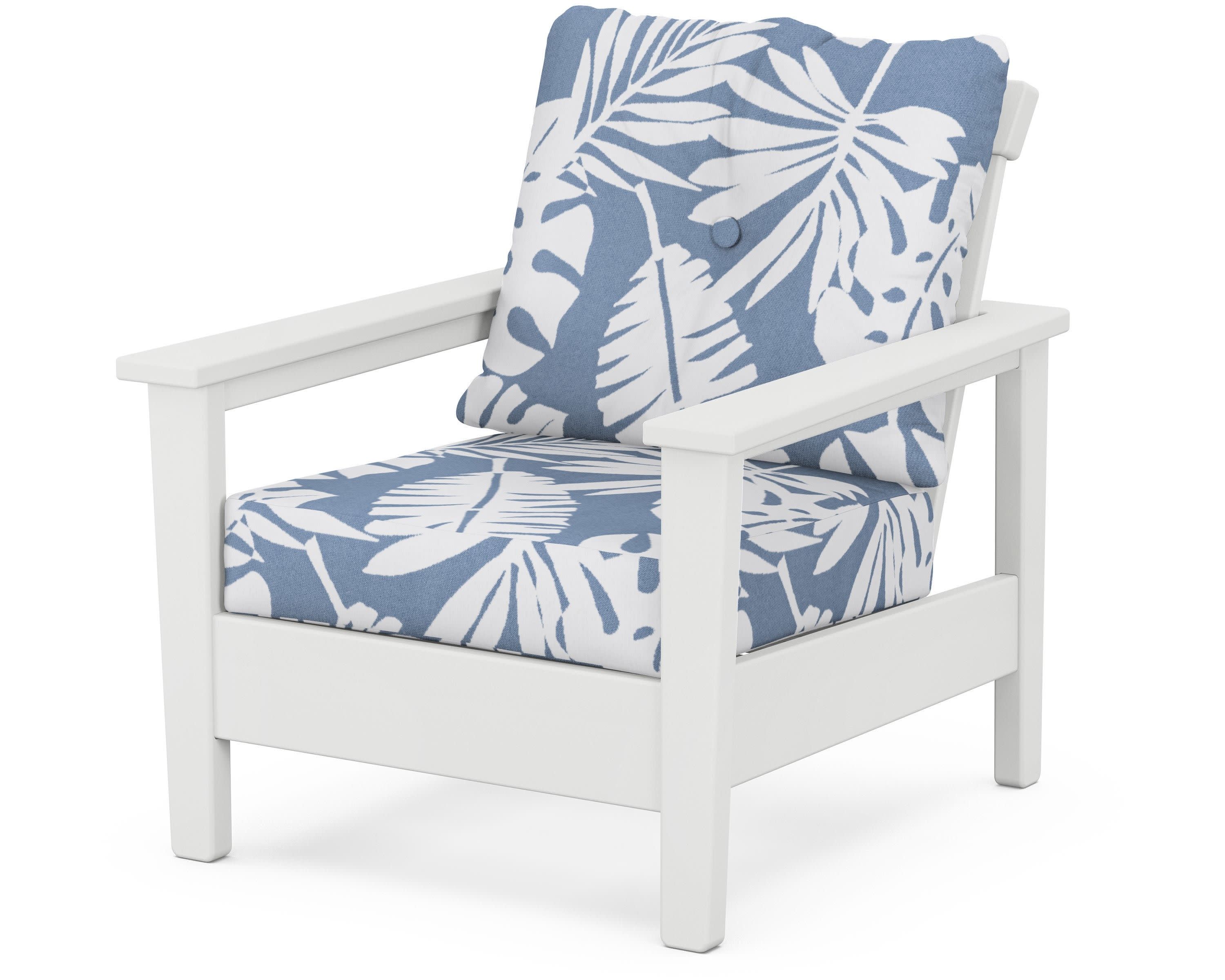 Prescott Deep Seating Chair in White / Leaf Sky Blue