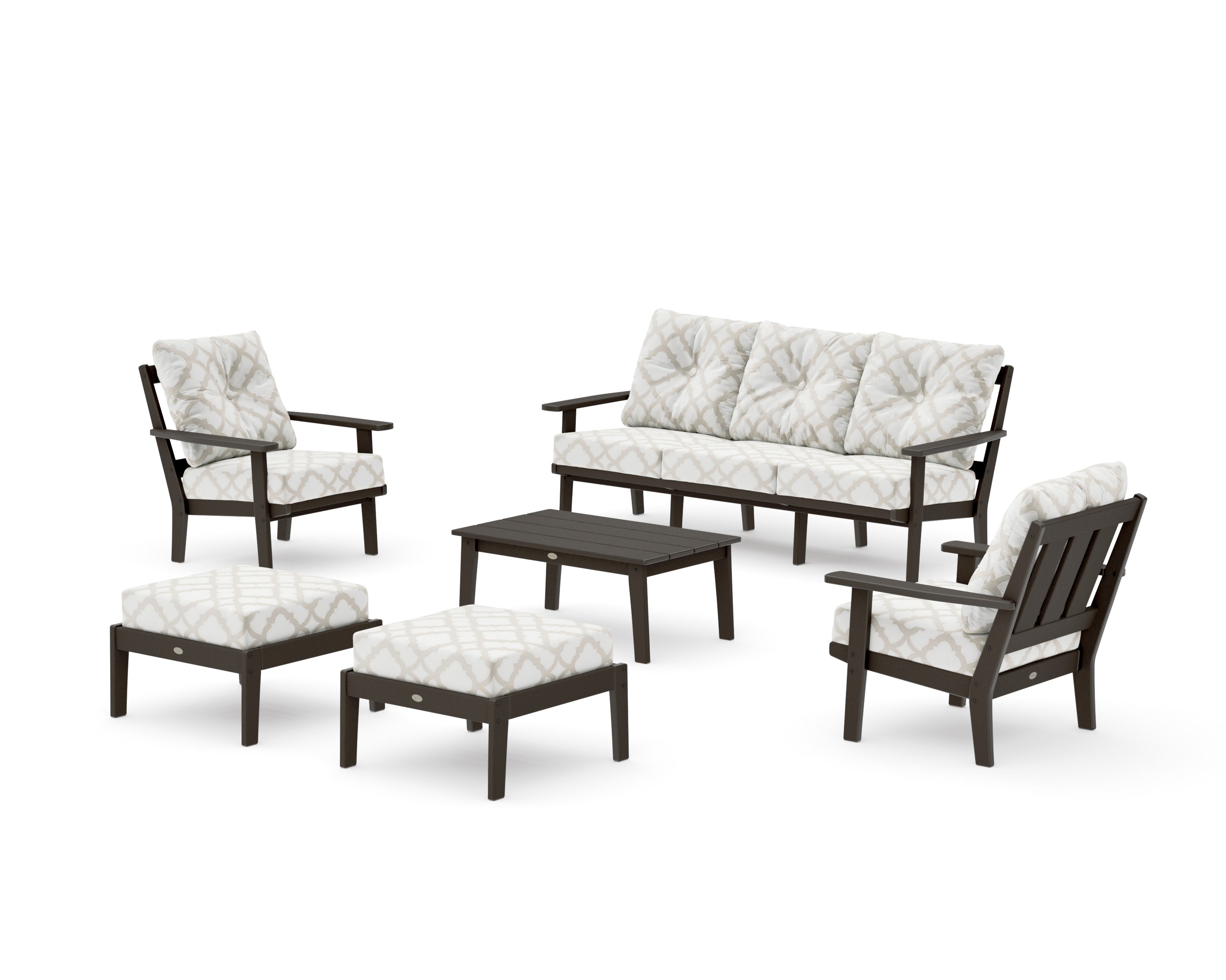 Oxford 6-Piece Lounge Sofa Set in Vintage Coffee / Trellis Dune Burlap