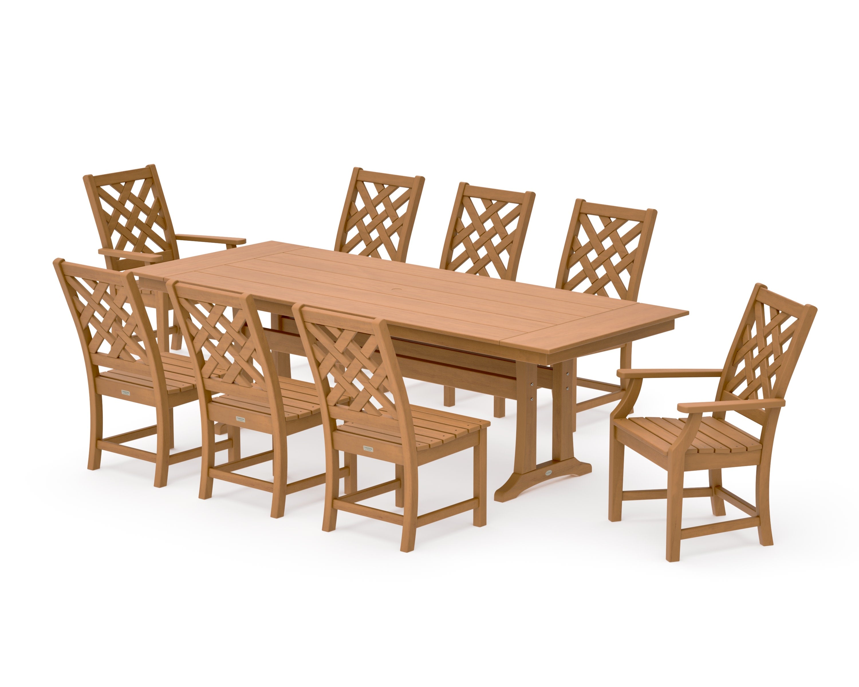 Wovendale 9-Piece Farmhouse Dining Set with Trestle Legs in Natural