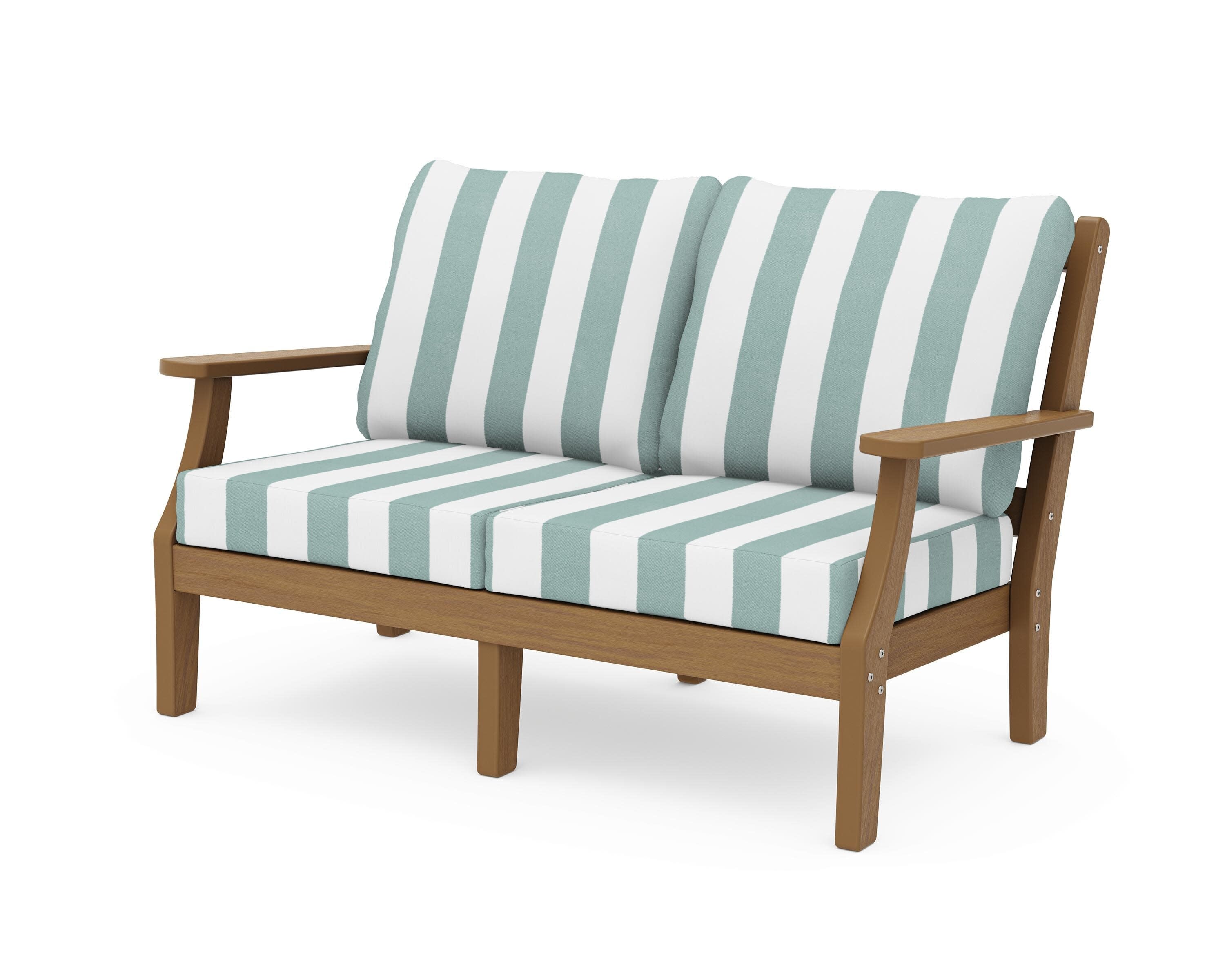 Chinoiserie Deep Seating Loveseat in Natural / Cabana Stripe Glacier Spa