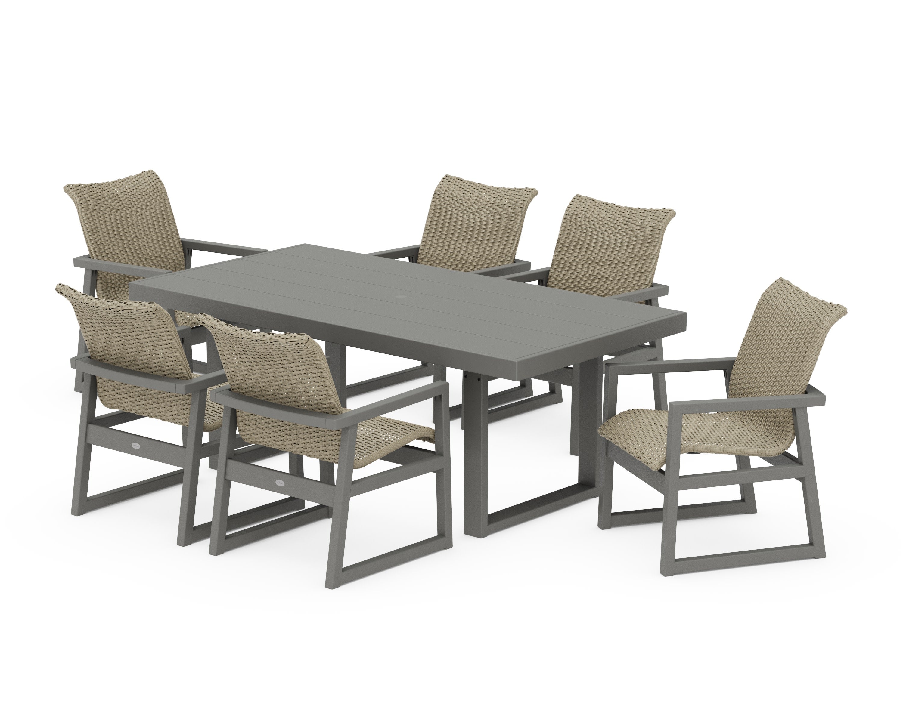 EDGE Woven Arm Chair 7-Piece Dining Set in Slate Grey / Dune Grass