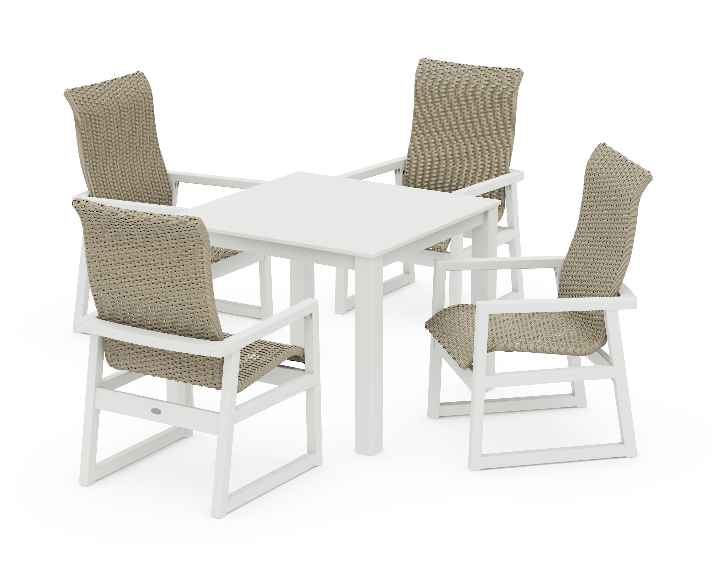 EDGE Woven Highback 5-Piece Parsons Dining Set in White / Dune Grass