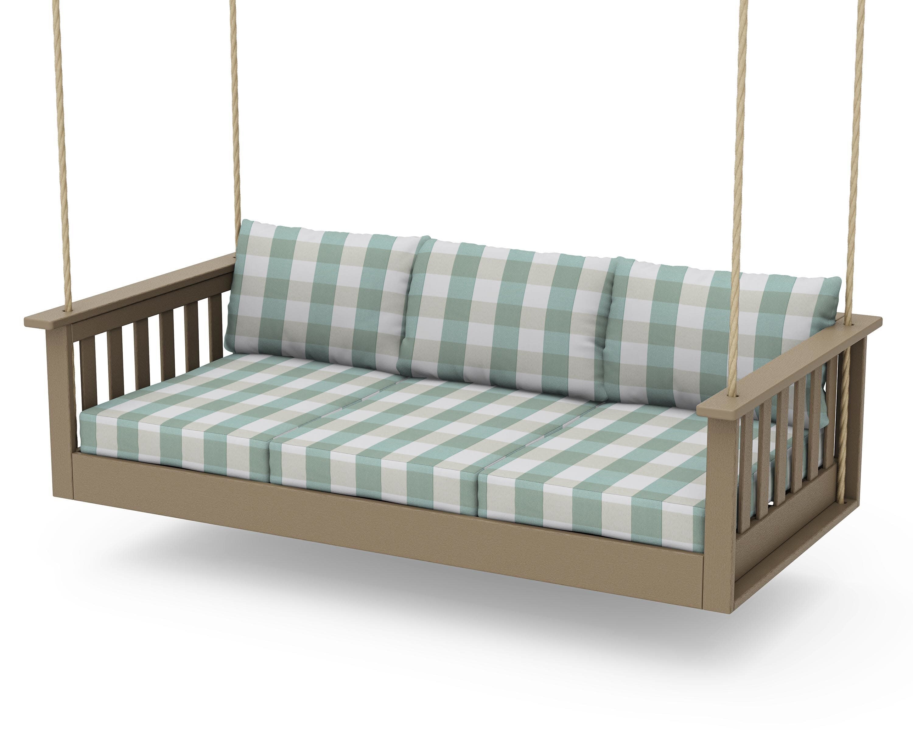 Vineyard Daybed Swing in Vintage Sahara / Buffalo Plaid Glacier Spa