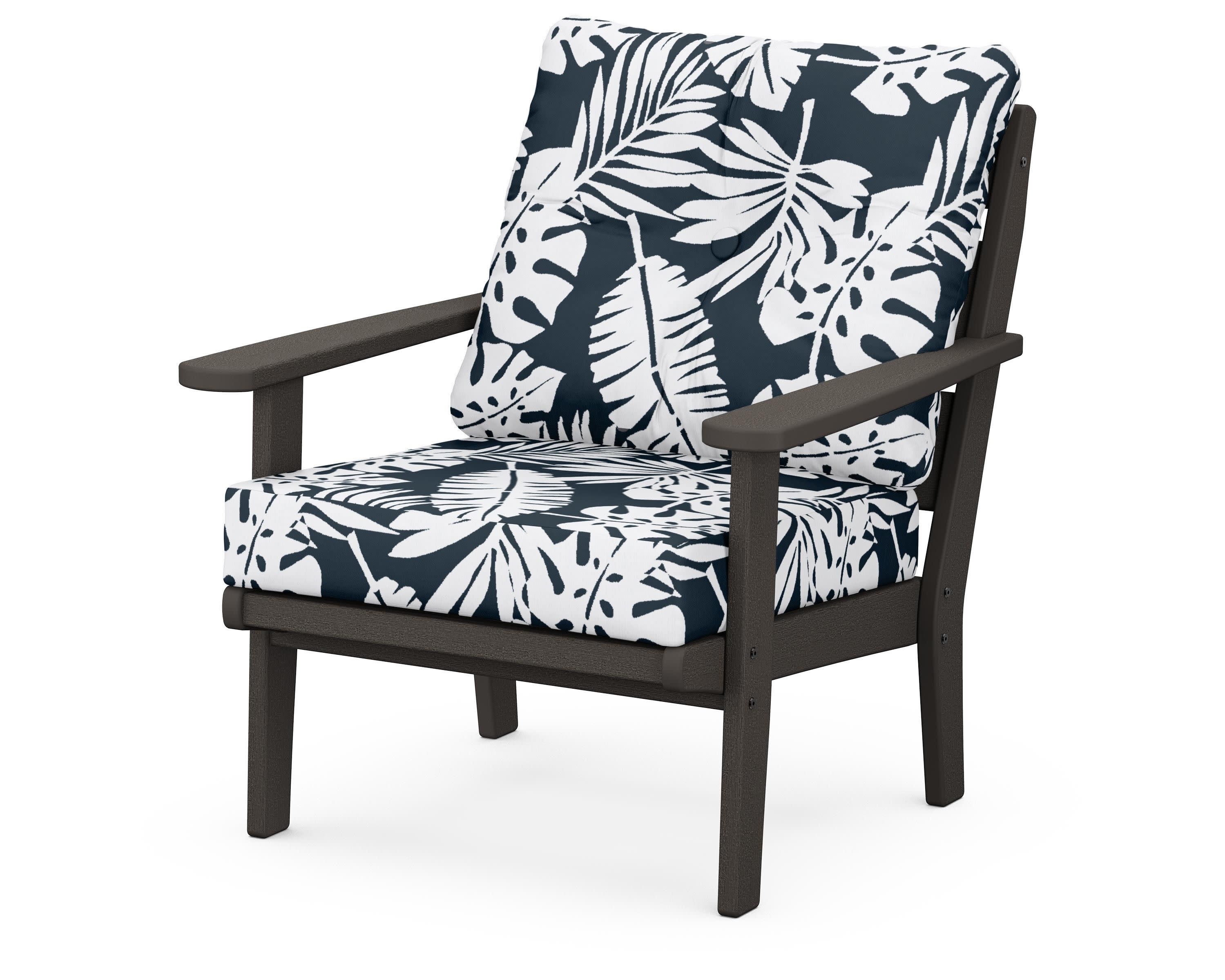 Lakeside Deep Seating Chair in Vintage Coffee / Leaf Marine Indigo