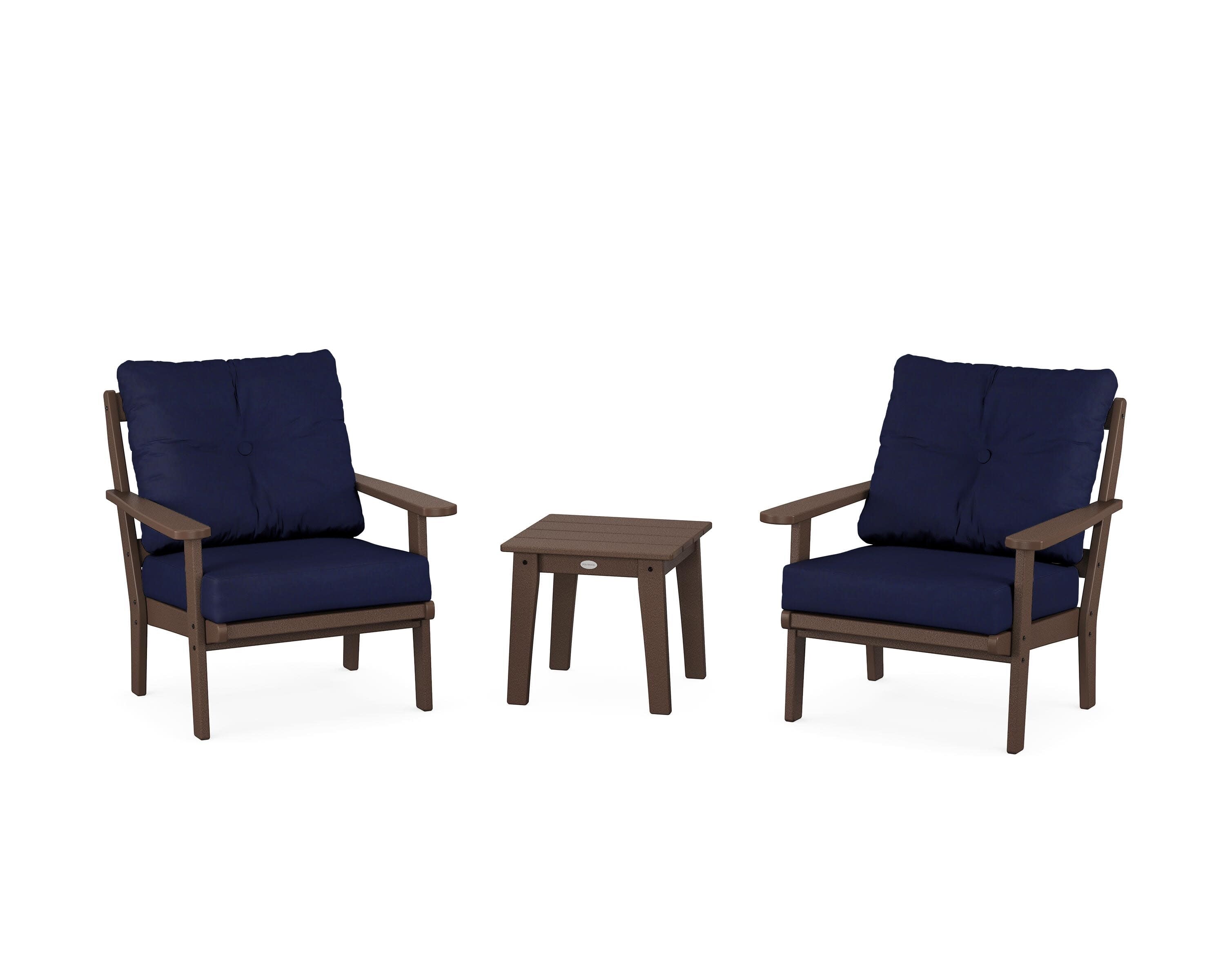 Mission 3-Piece Deep Seating Set in Mahogany / Navy