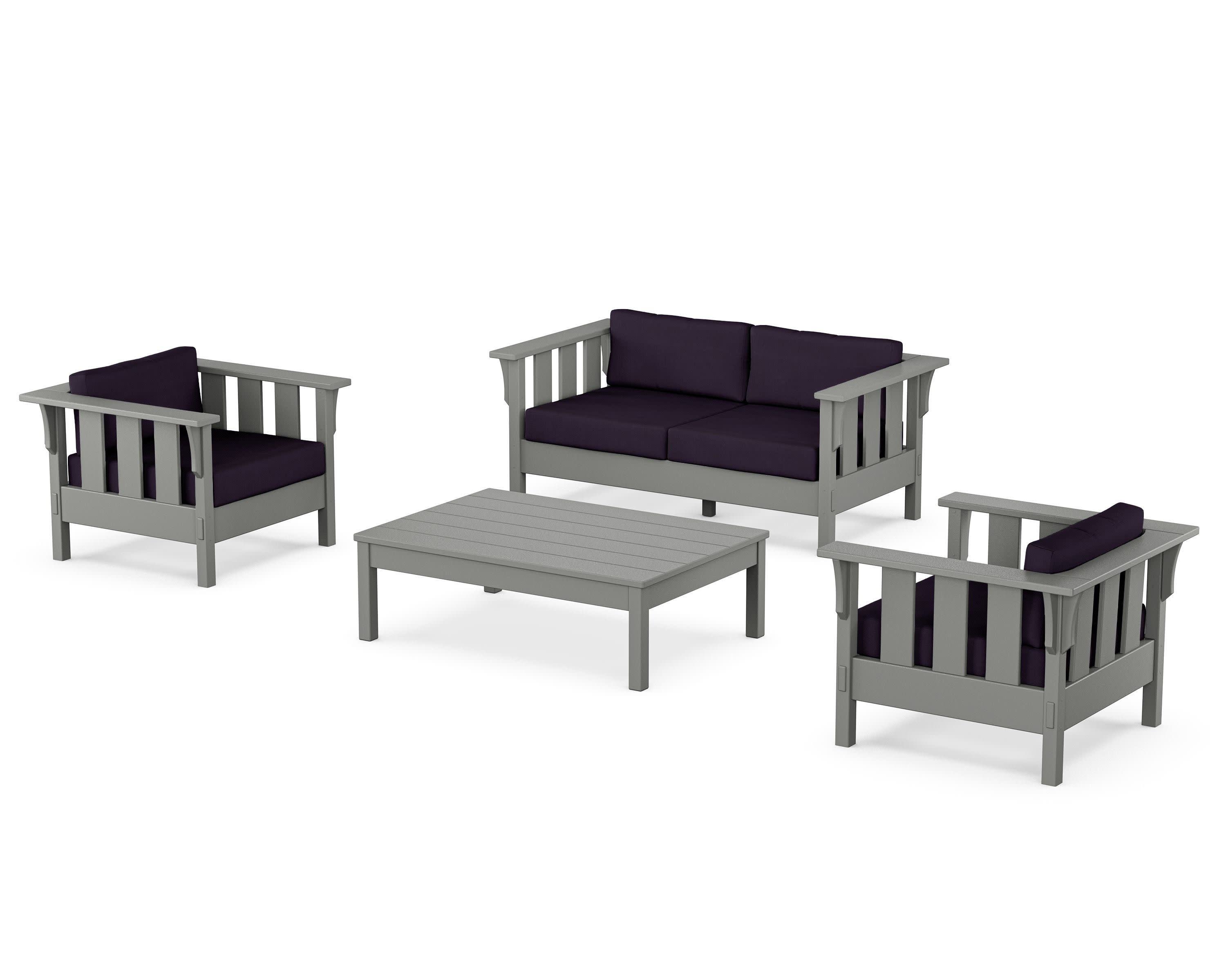 Acadia 4-Piece Deep Seating Set with Loveseat in Slate Grey / Navy Linen