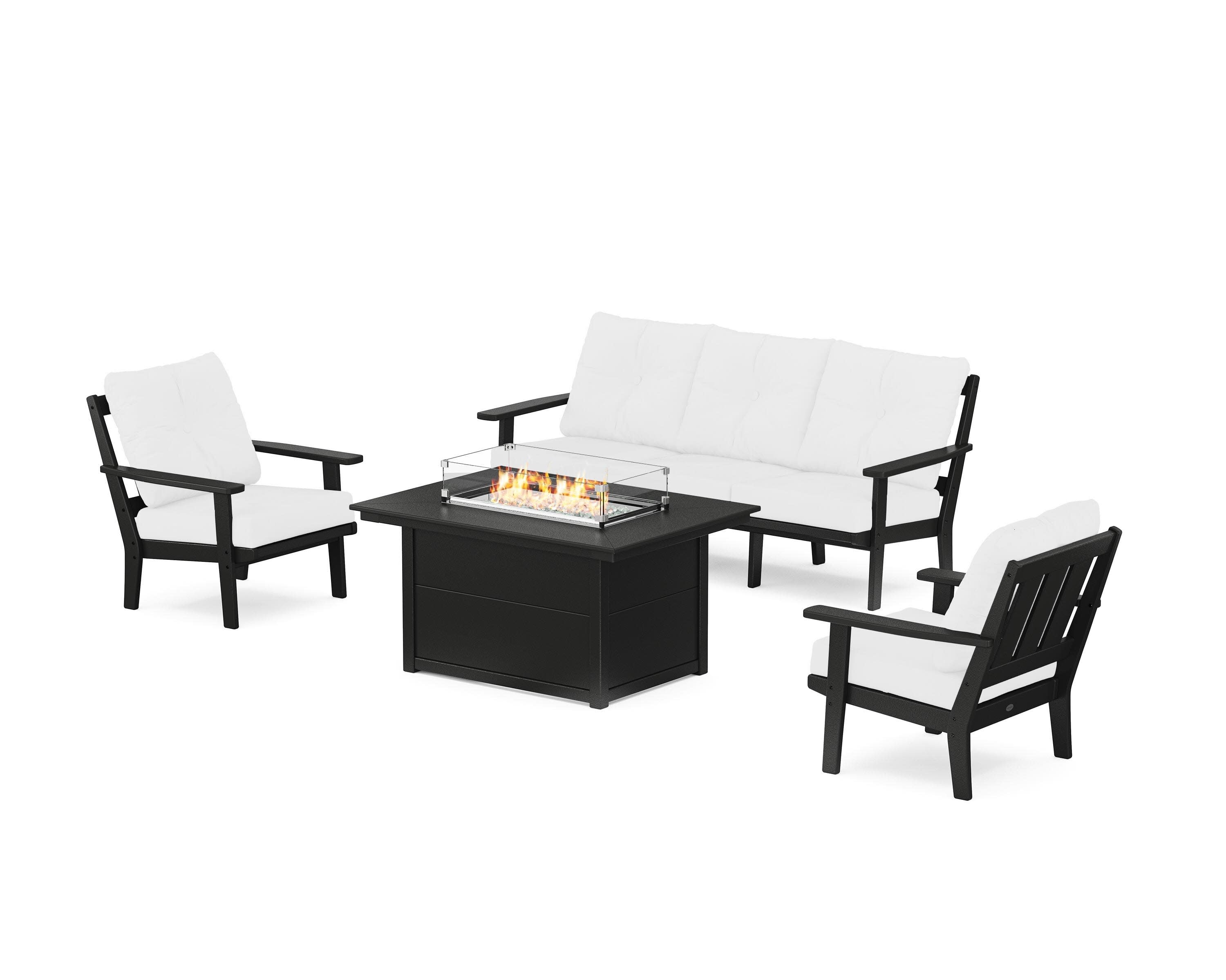 Oxford Deep Seating Fire Pit Table Set in Black / Natural