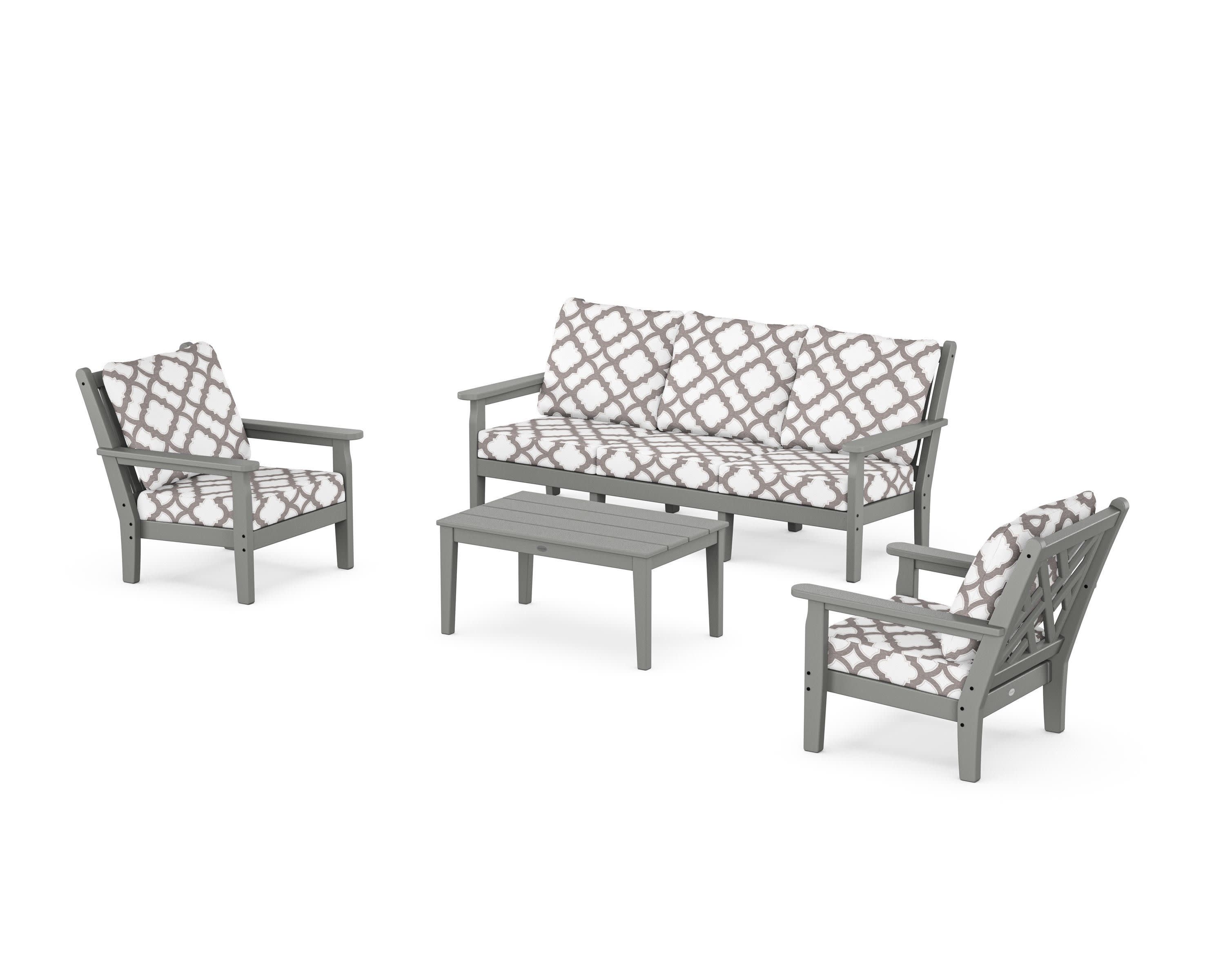 Chippendale 4-Piece Deep Seating Set with Sofa in Slate Grey / Trellis Grey Mist