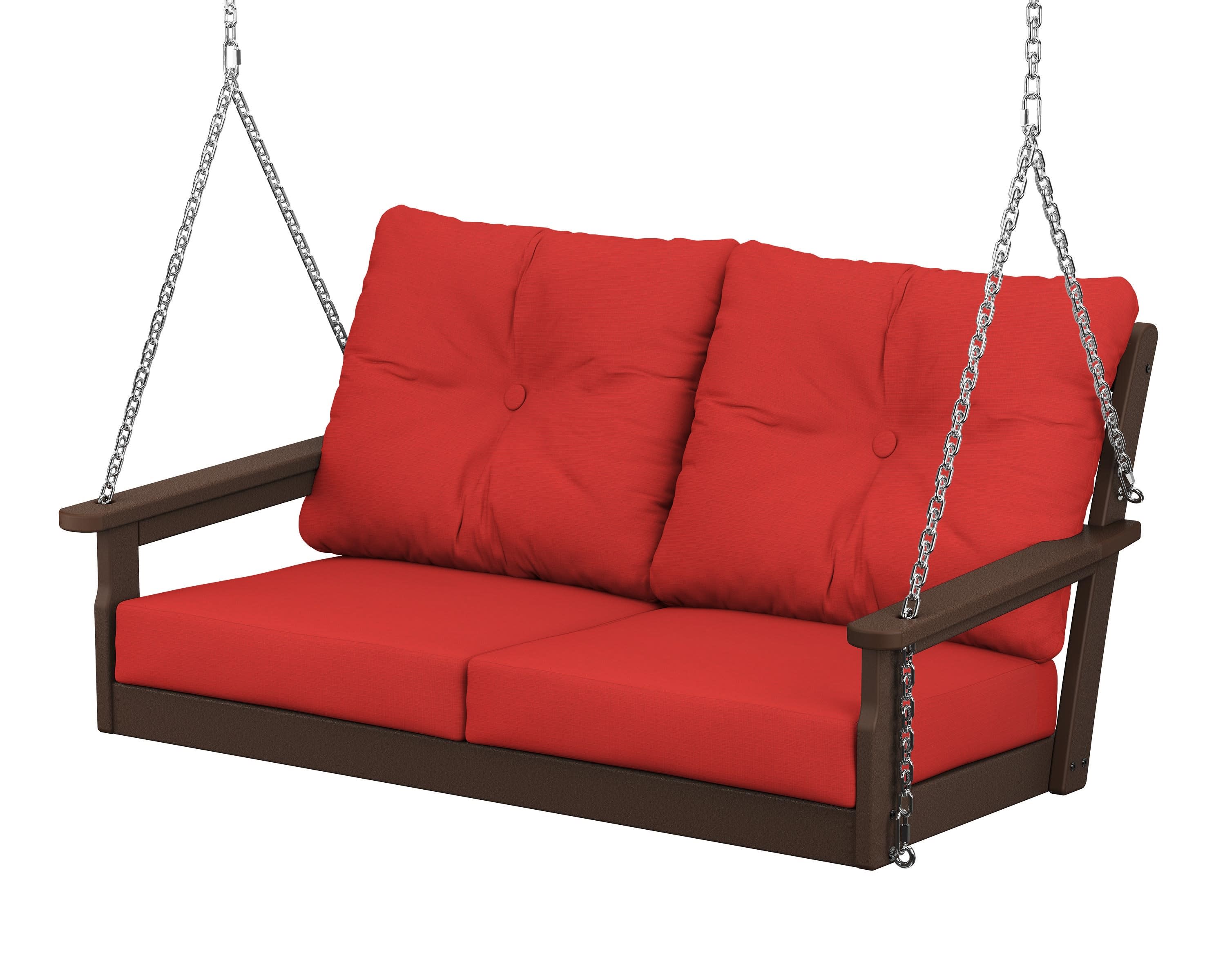 Vineyard Deep Seating Swing in Mahogany / Crimson Linen