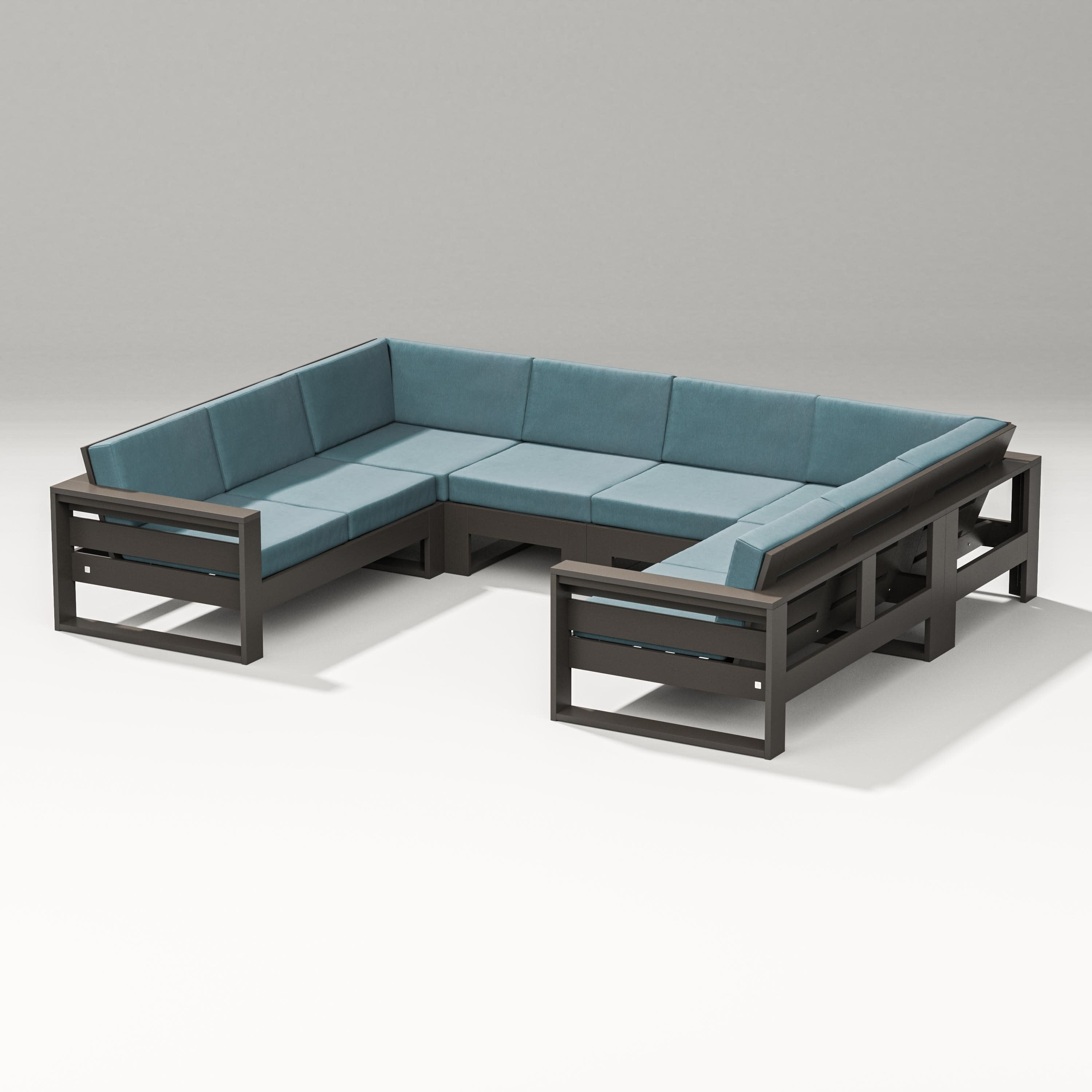 Latitude U-Shaped Sectional in Vintage Coffee / Ocean Teal