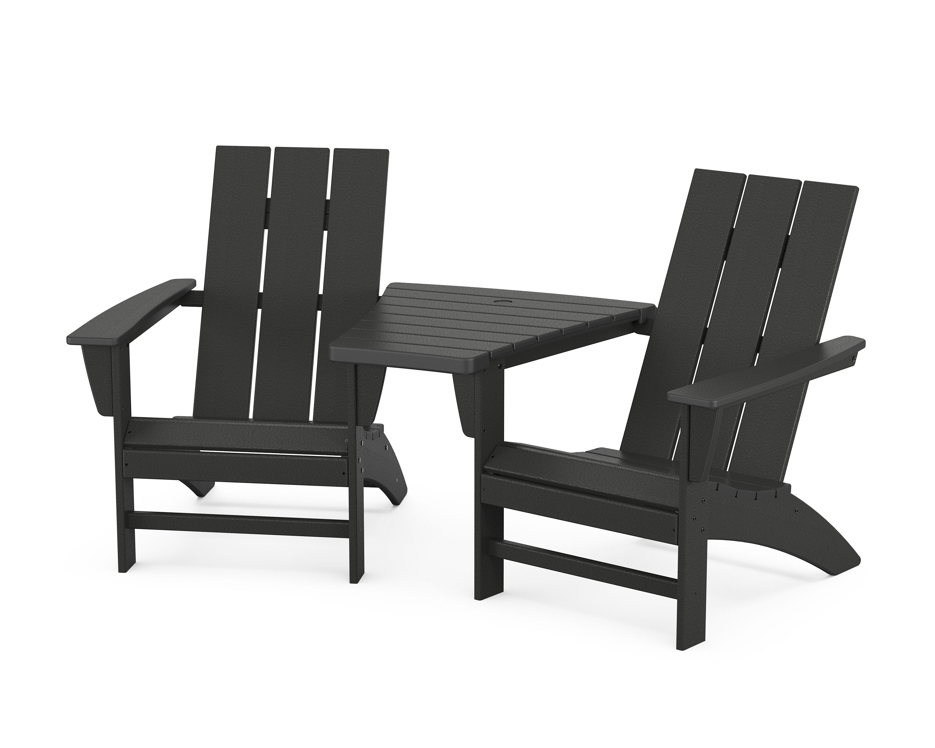 Modern 3-Piece Adirondack Set with Angled Connecting Table in Black