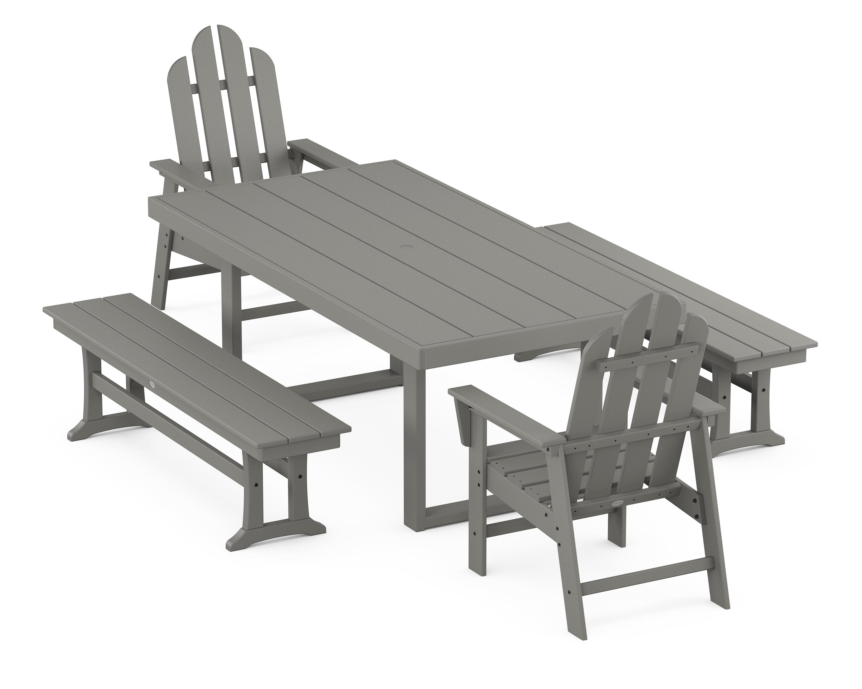 Long Island 5-Piece Dining Set with Benches in Slate Grey