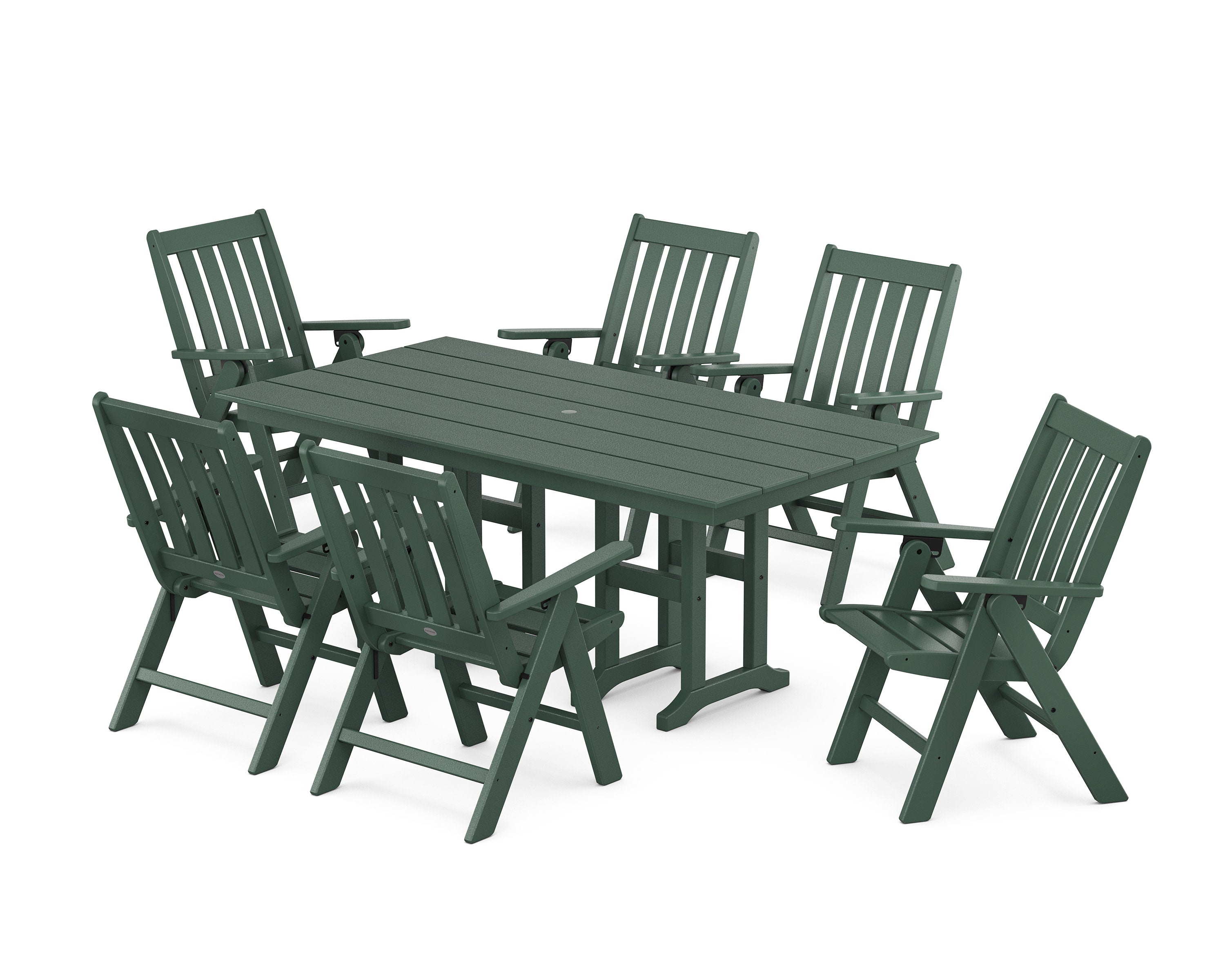 Vineyard Folding Chair 7-Piece Farmhouse Dining Set in Green