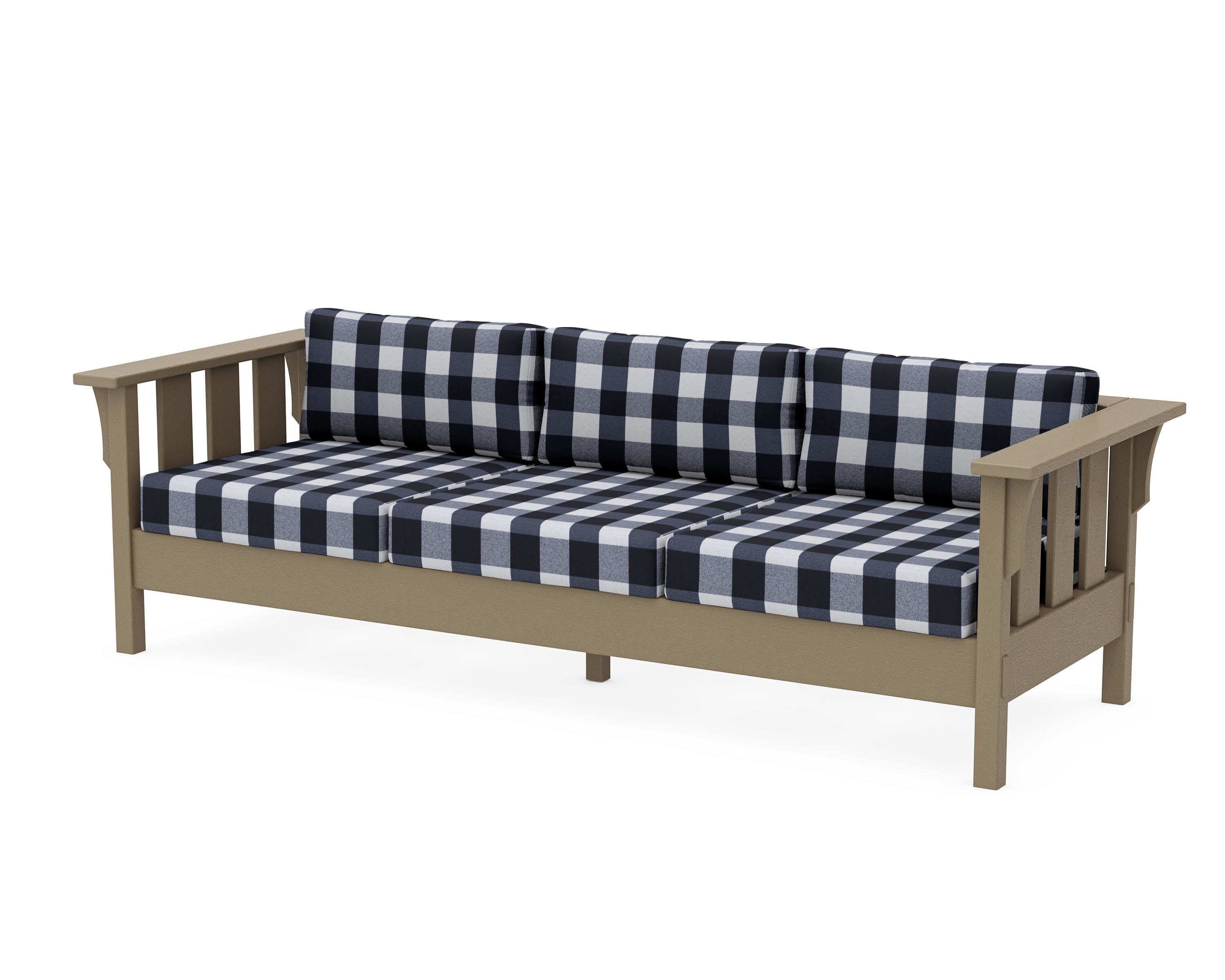 Acadia Deep Seating Sofa in Vintage Sahara / Buffalo Plaid Marine Indigo