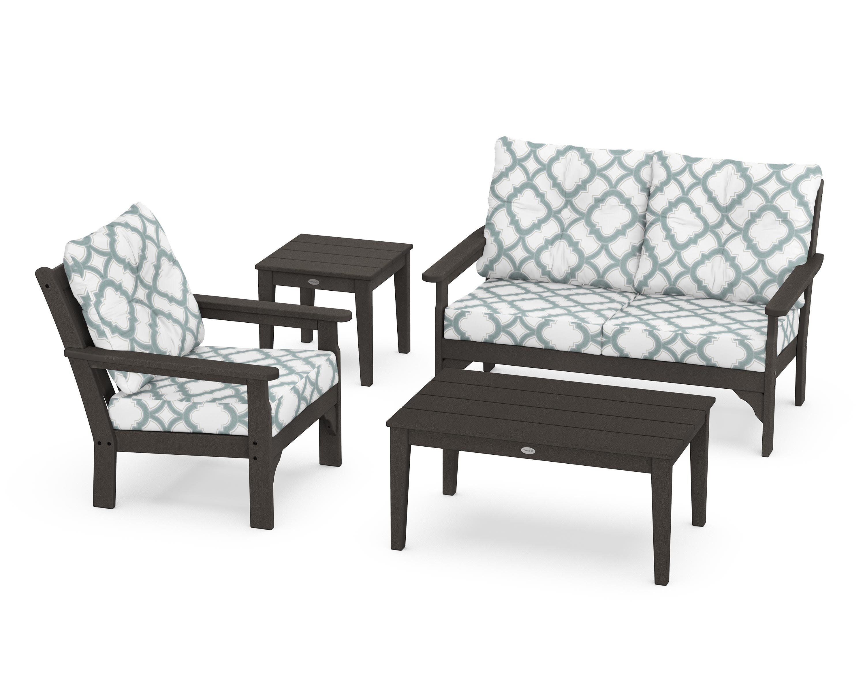 Vineyard 4-Piece Deep Seating Set in Vintage Coffee / Trellis Glacier Spa