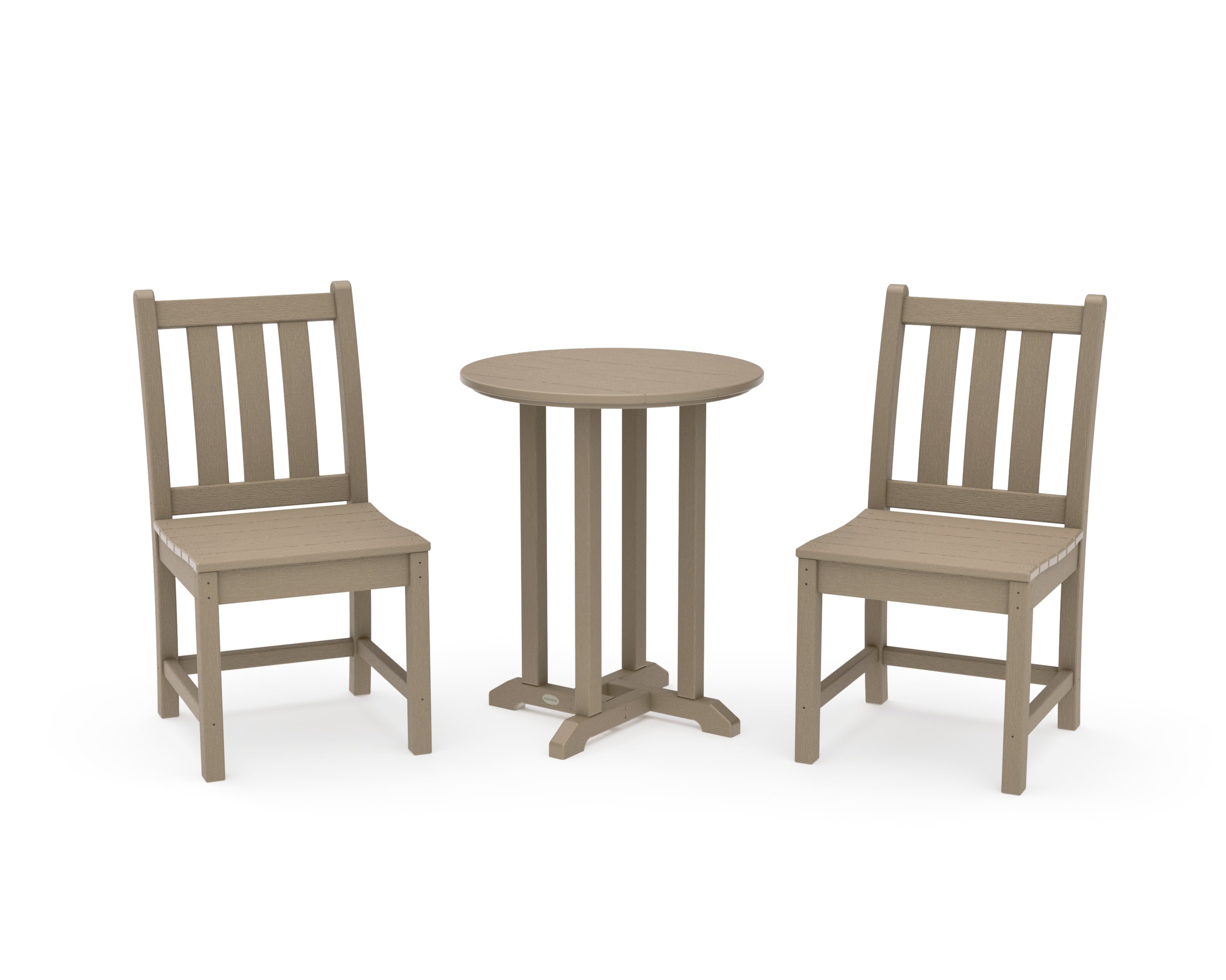 Traditional Garden Side Chair 3-Piece Round Bistro Dining Set in Vintage Sahara
