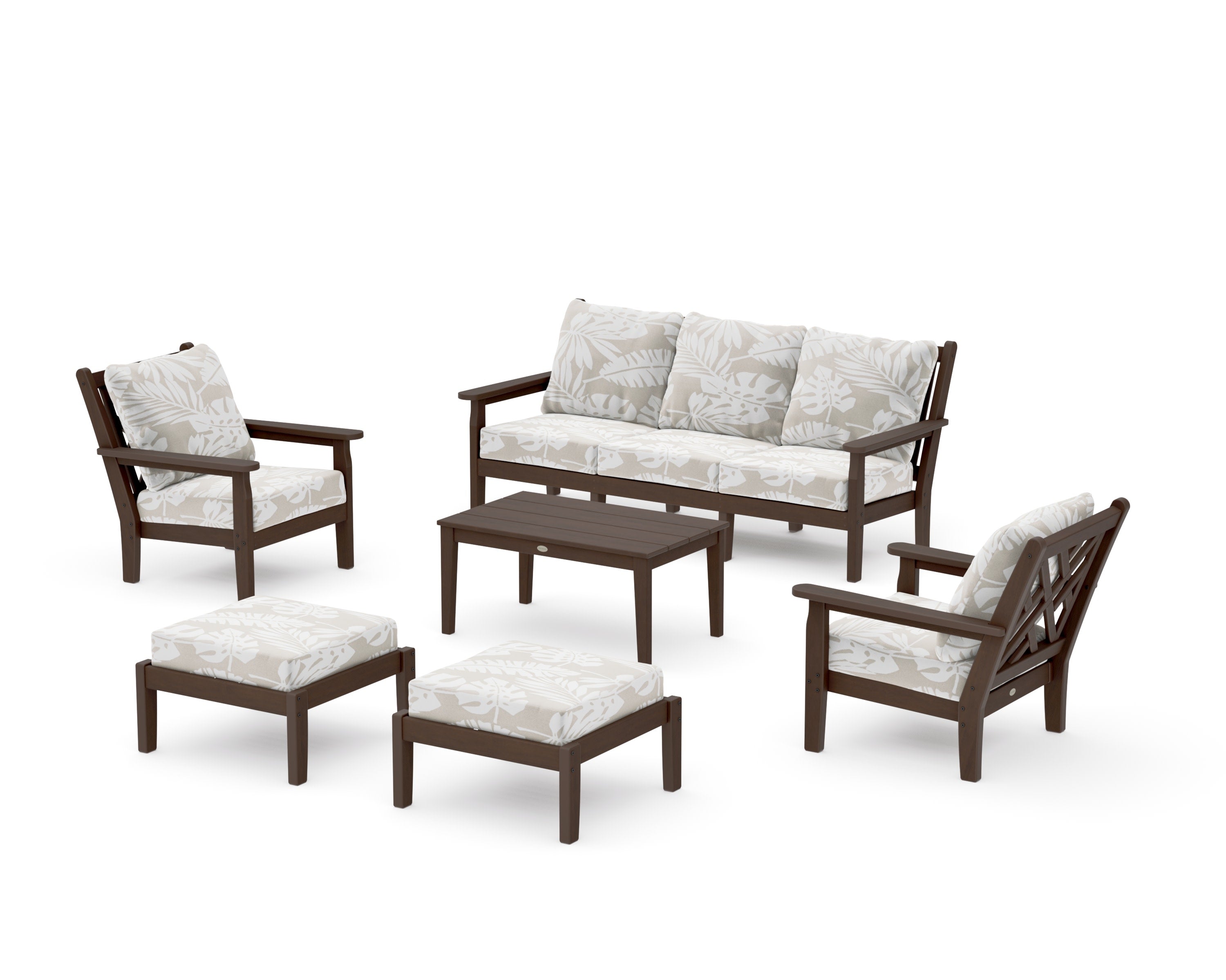 Chippendale 6-Piece Lounge Sofa Set in Kona / Leaf Dune Burlap