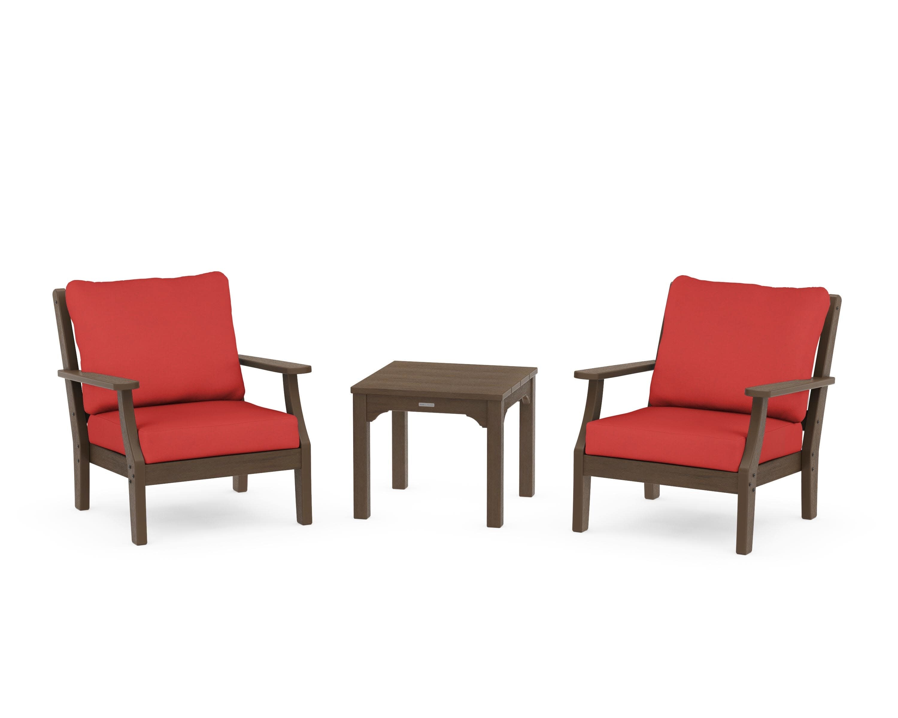 Chinoiserie 3-Piece Deep Seating Set in Kona / Crimson Linen