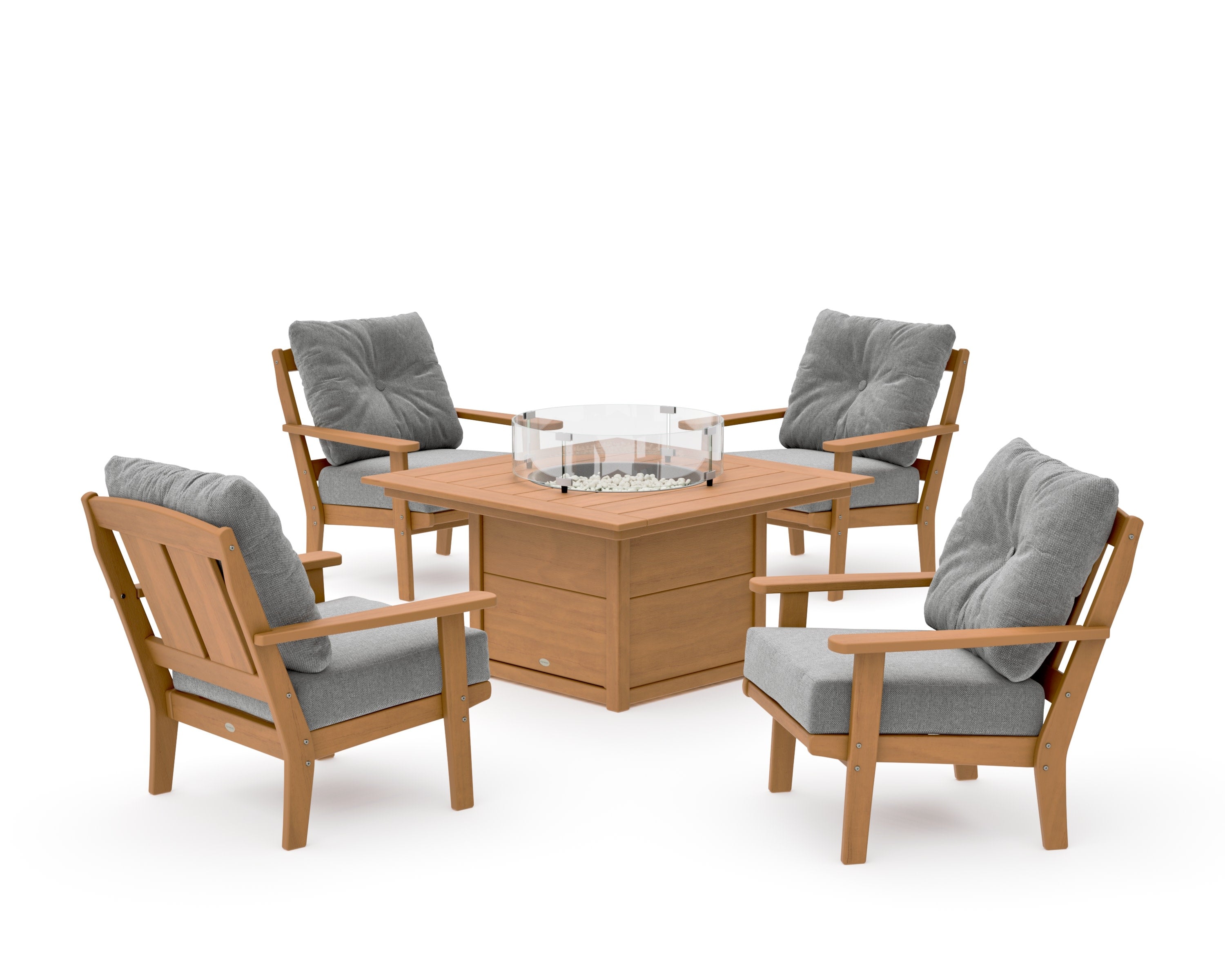 Mission 5-Piece Deep Seating Set with Fire Pit Table in Natural / Grey Mist