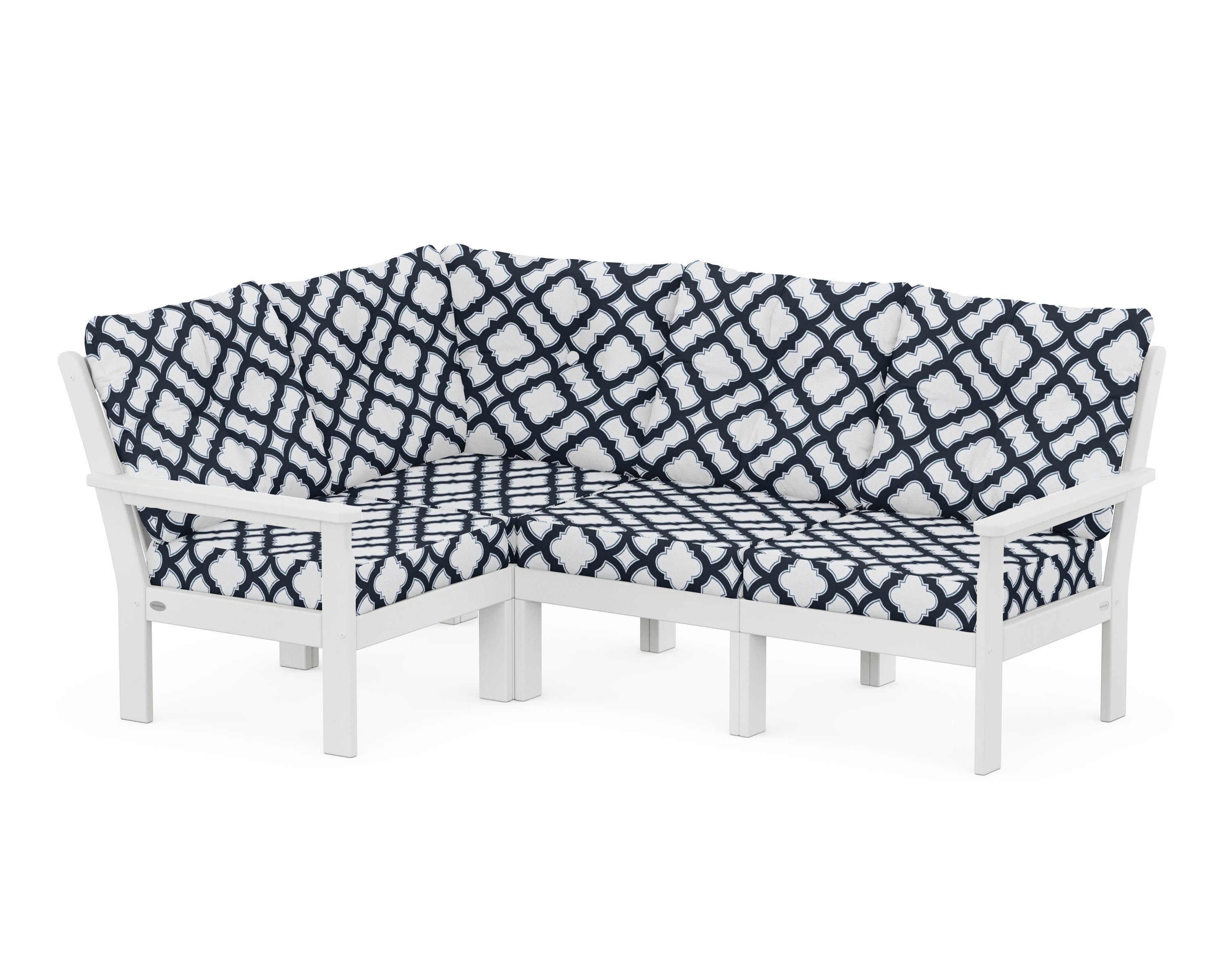Vineyard 4-Piece Sectional in White / Trellis Marine Indigo