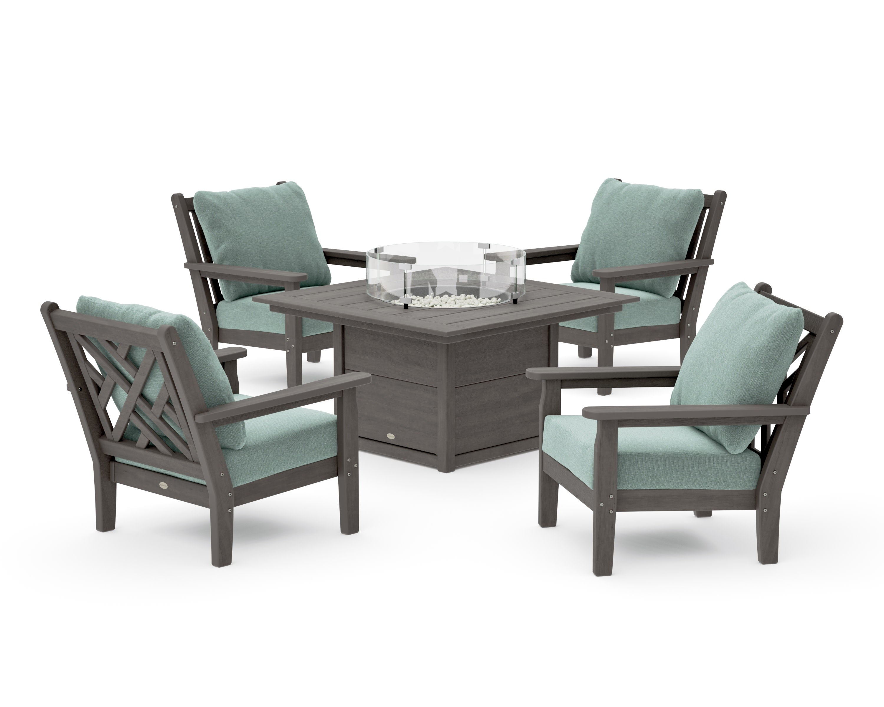 Chippendale 5-Piece Deep Seating Set with Fire Pit Table in Driftwood / Glacier Spa