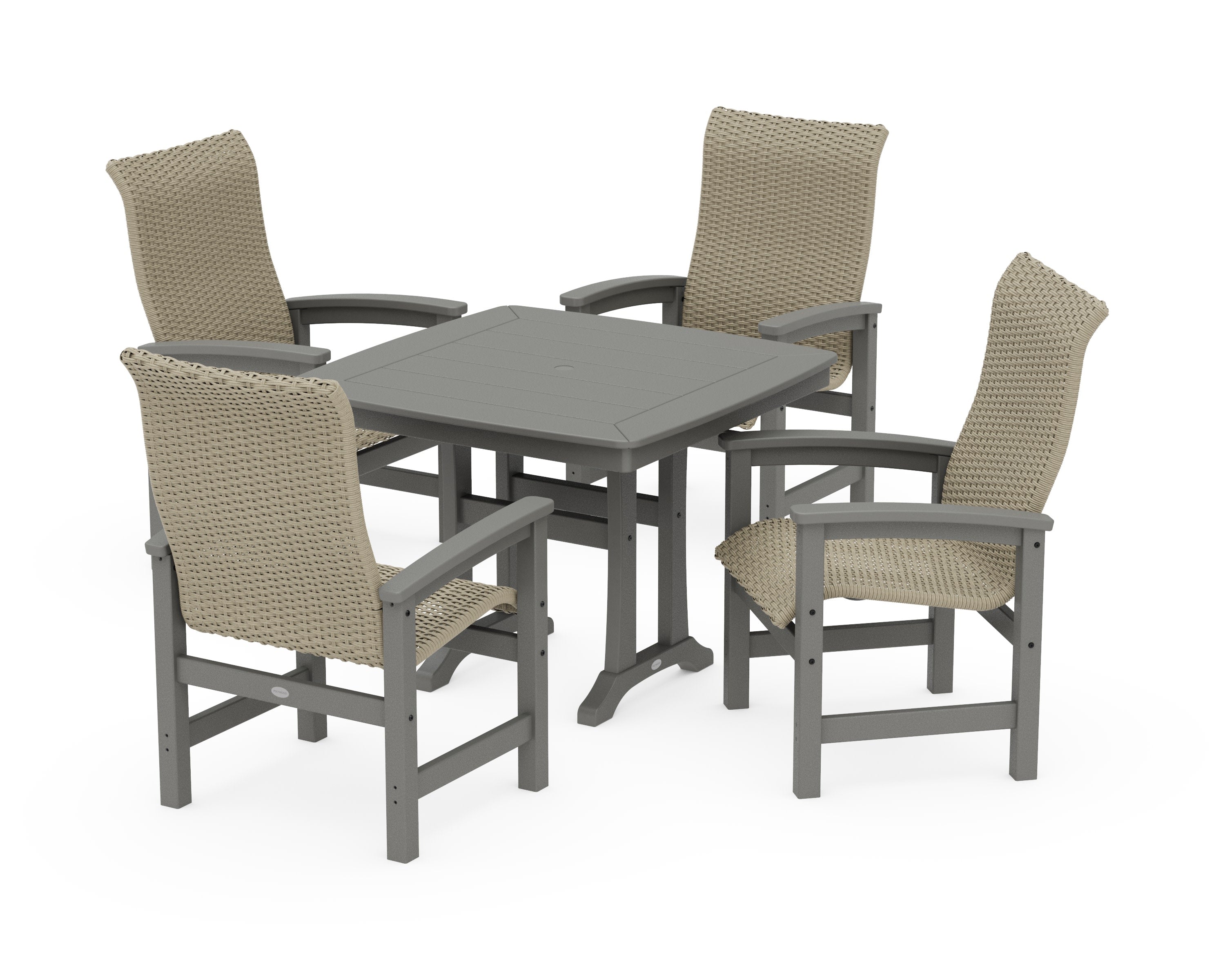 Coastal Woven High-Back 5-Piece Dining Set with Trestle Legs