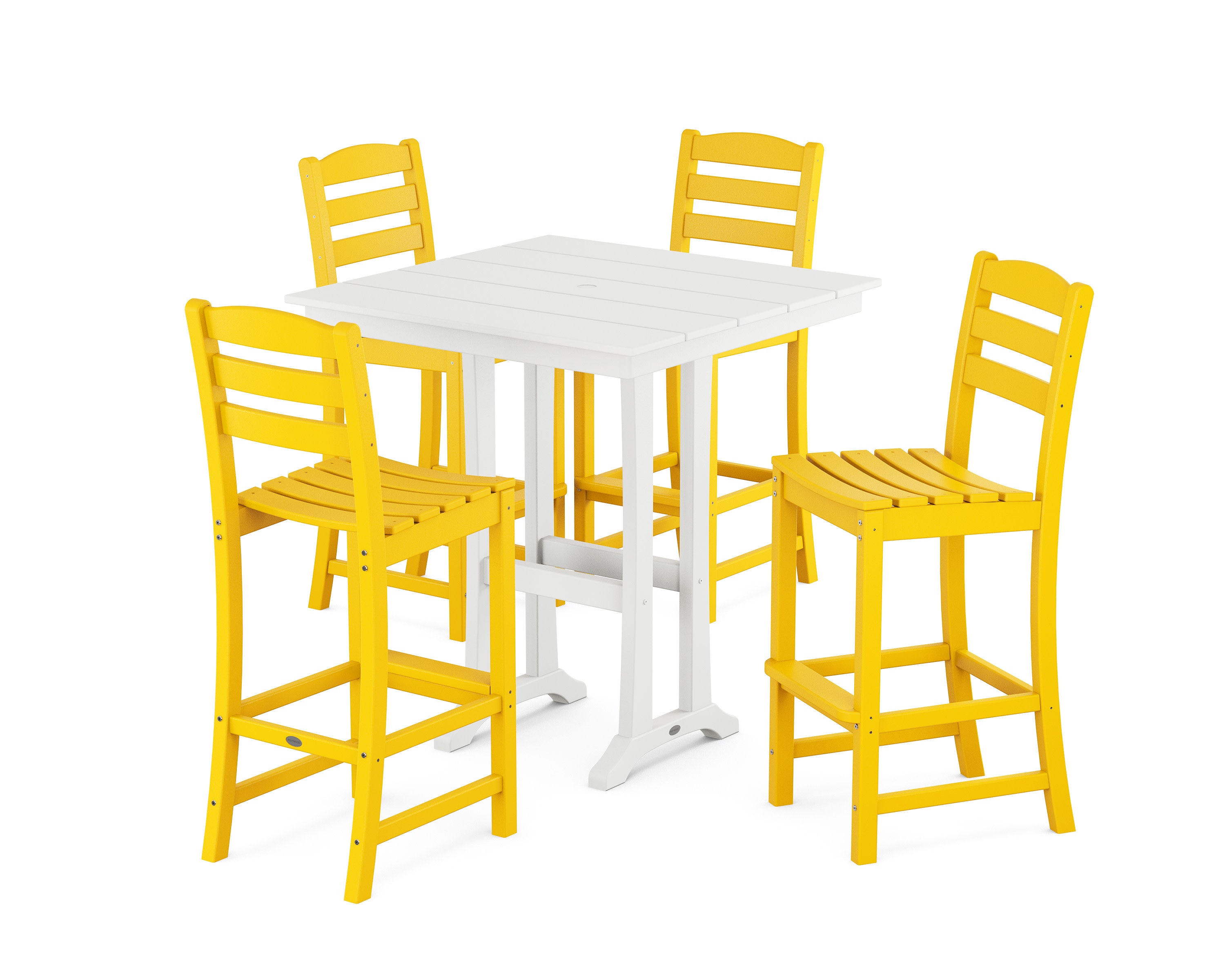 La Casa Caf 5-Piece Farmhouse Trestle Bar Set in Lemon / White