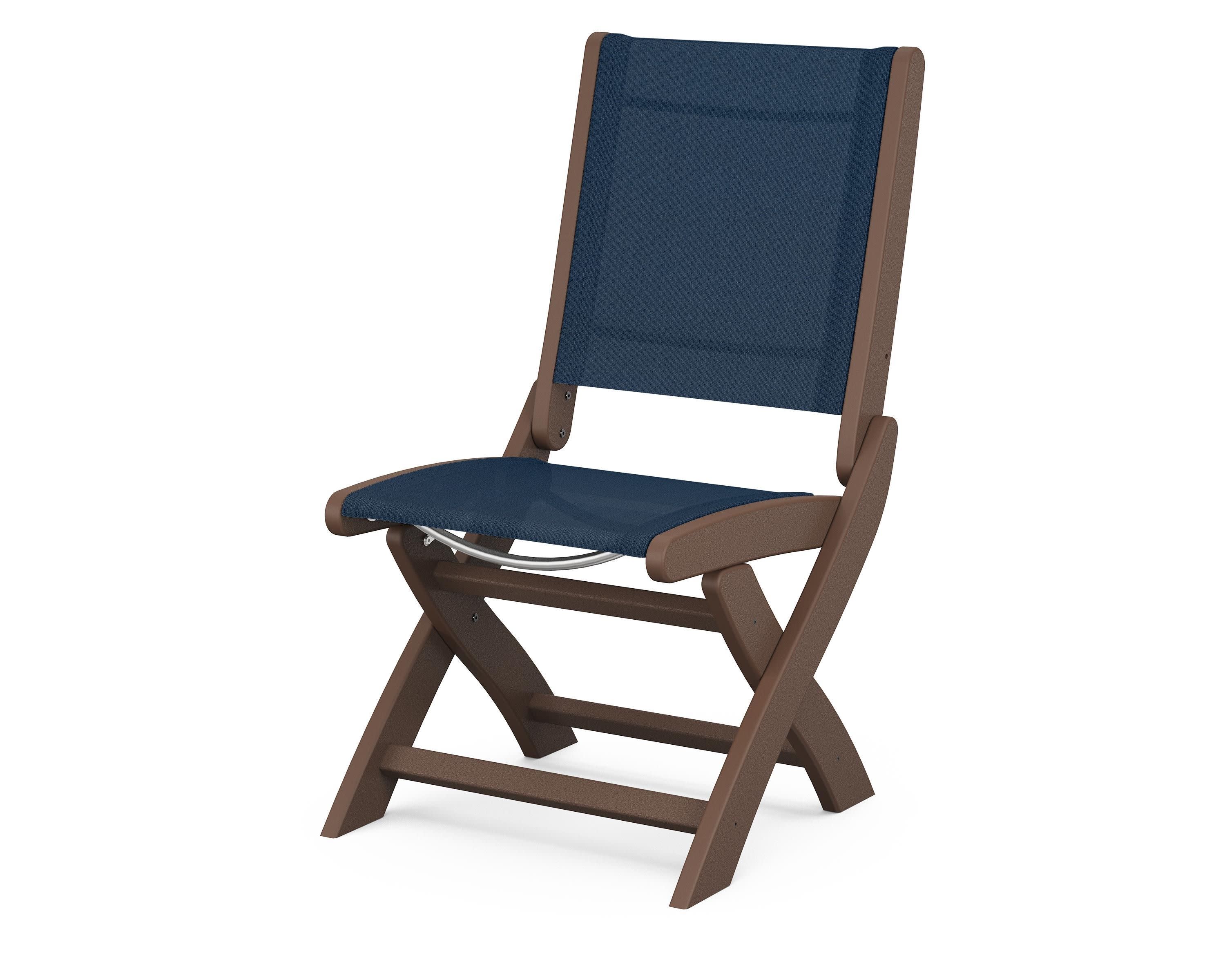 Coastal Folding Side Chair in Mahogany / Navy Blue Sling