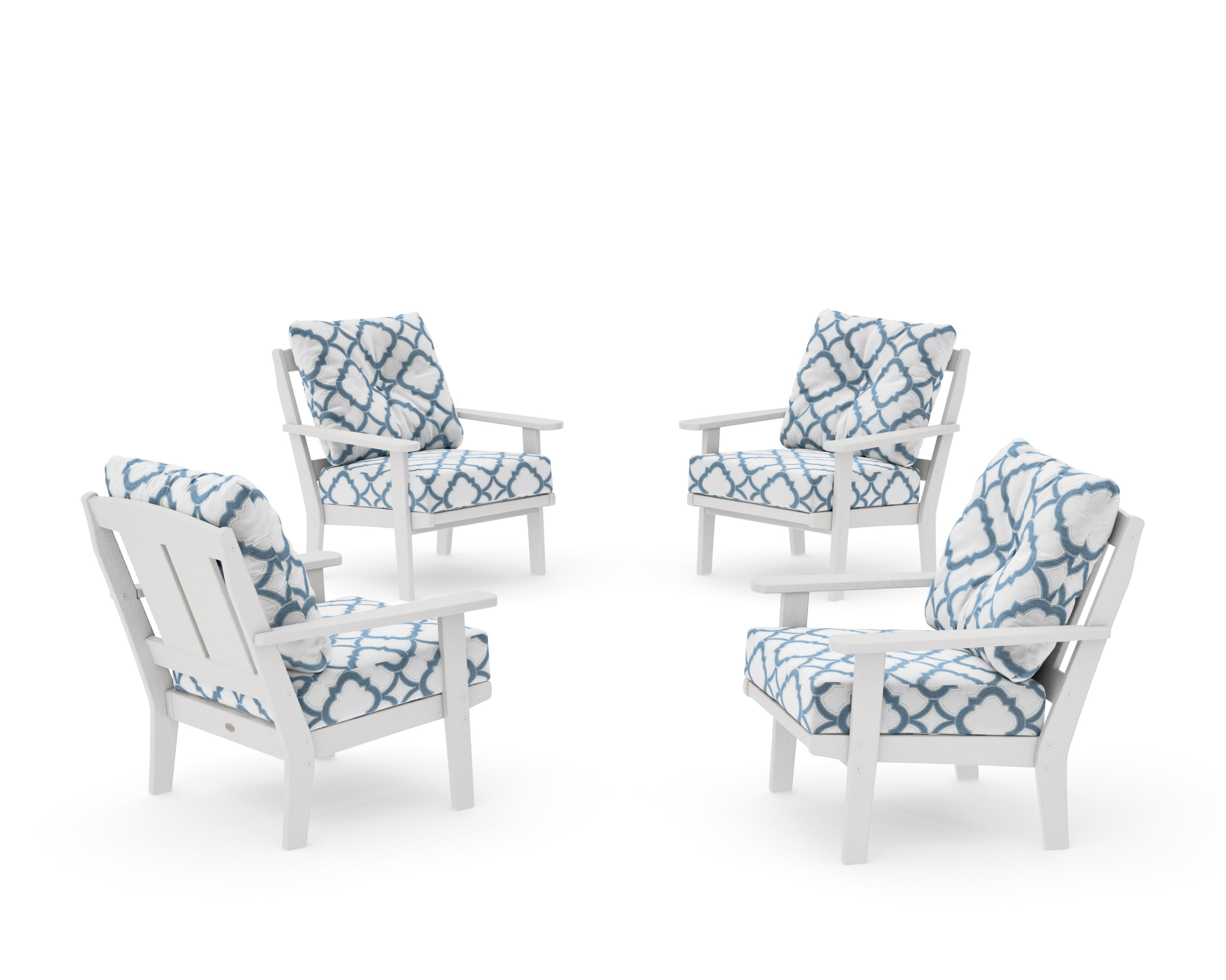 Mission 5-Piece Deep Seating Set with Fire Pit Table in Vintage White / Trellis Sky Blue