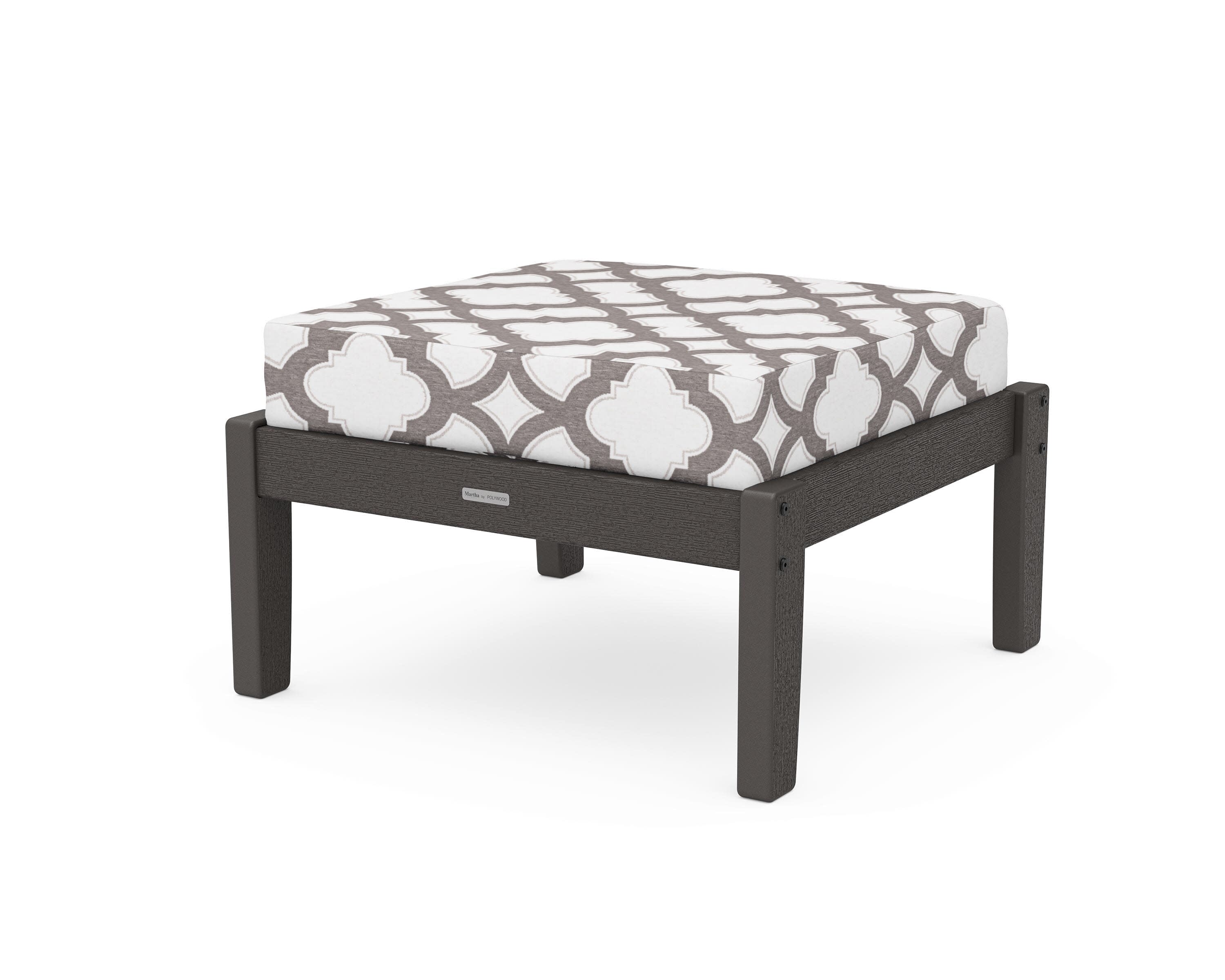 Chinoiserie Deep Seating Ottoman in Vintage Coffee / Trellis Grey Mist