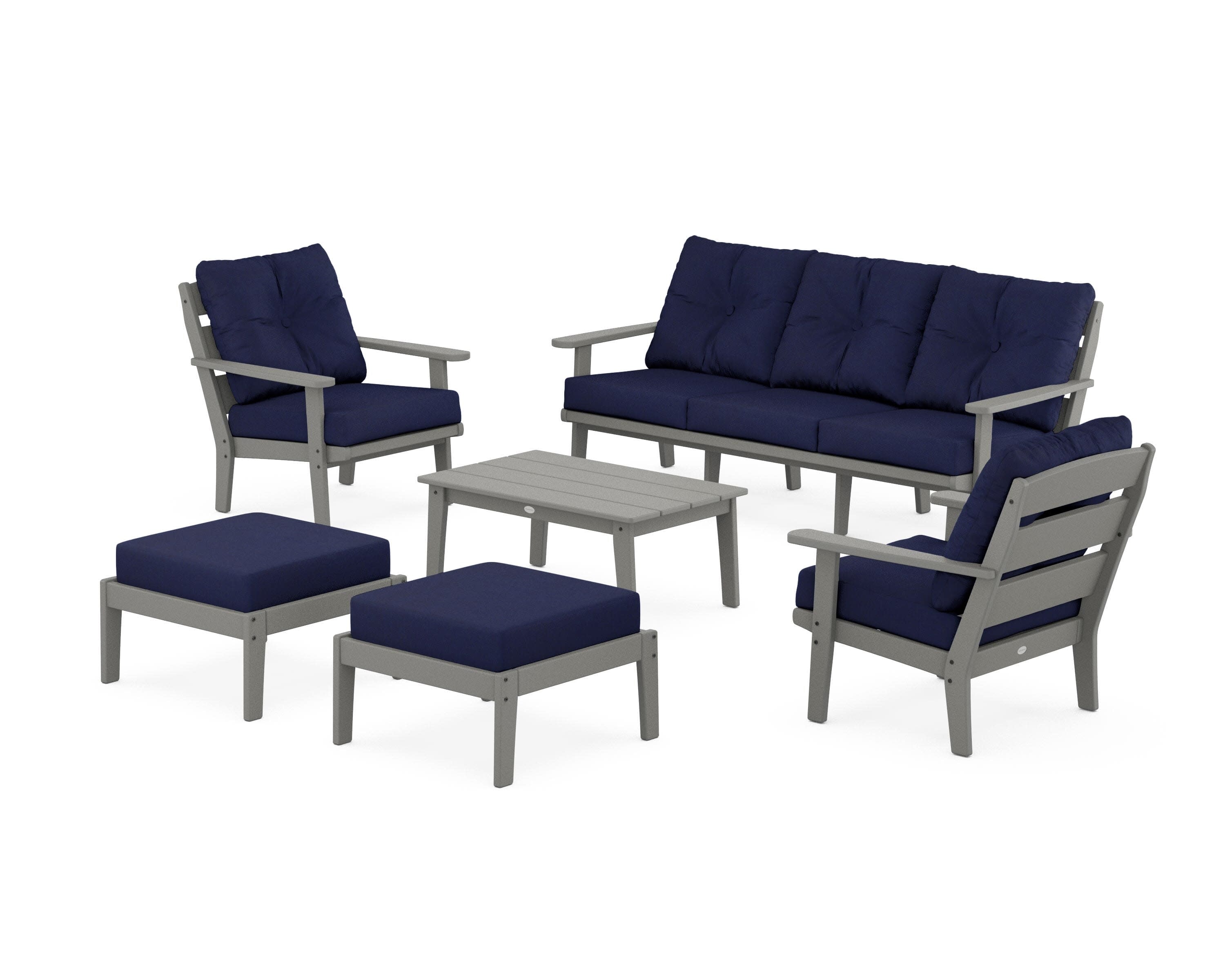Lakeside 6-Piece Lounge Sofa Set in Slate Grey / Navy