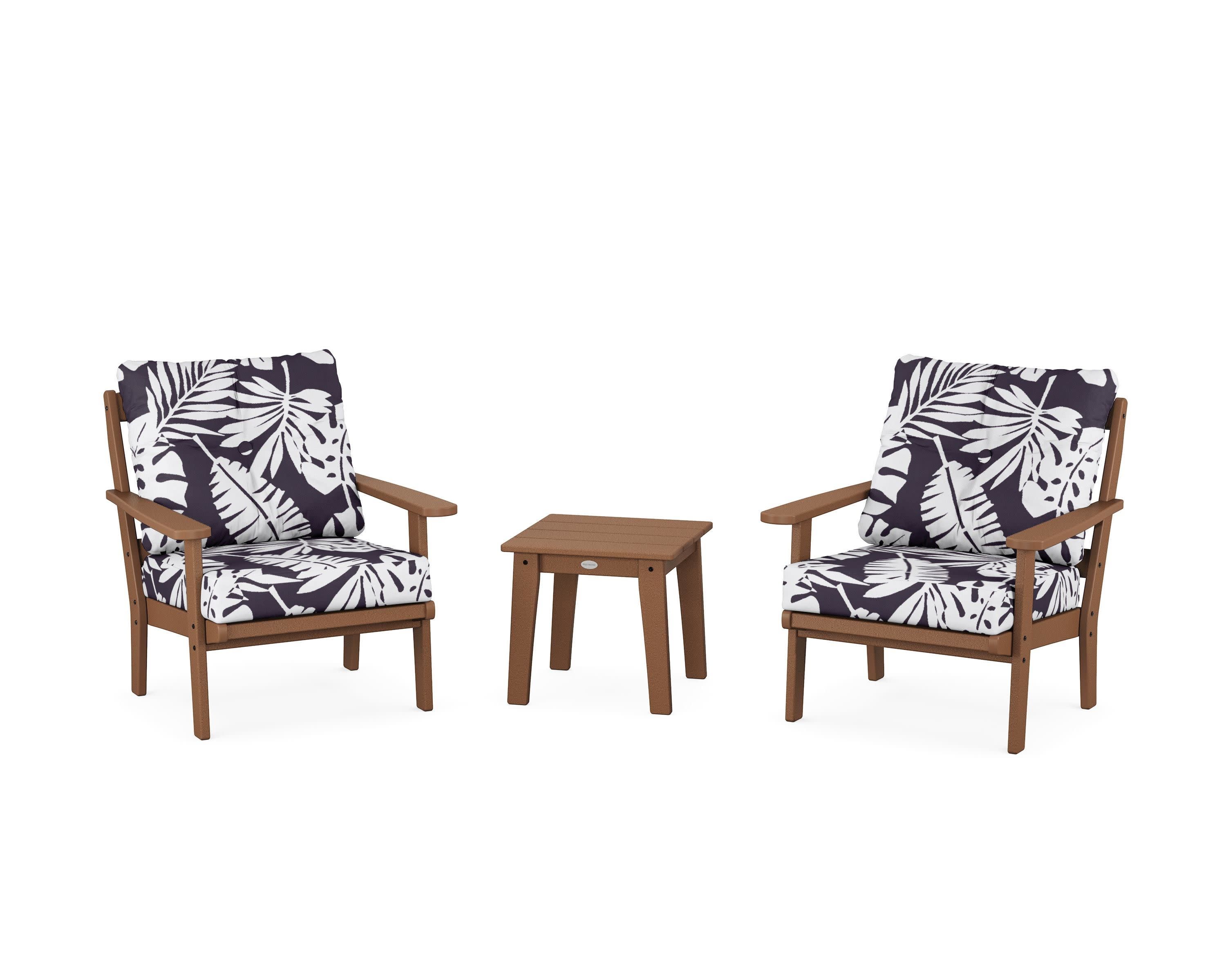 Mission 3-Piece Deep Seating Set in Teak / Leaf Navy