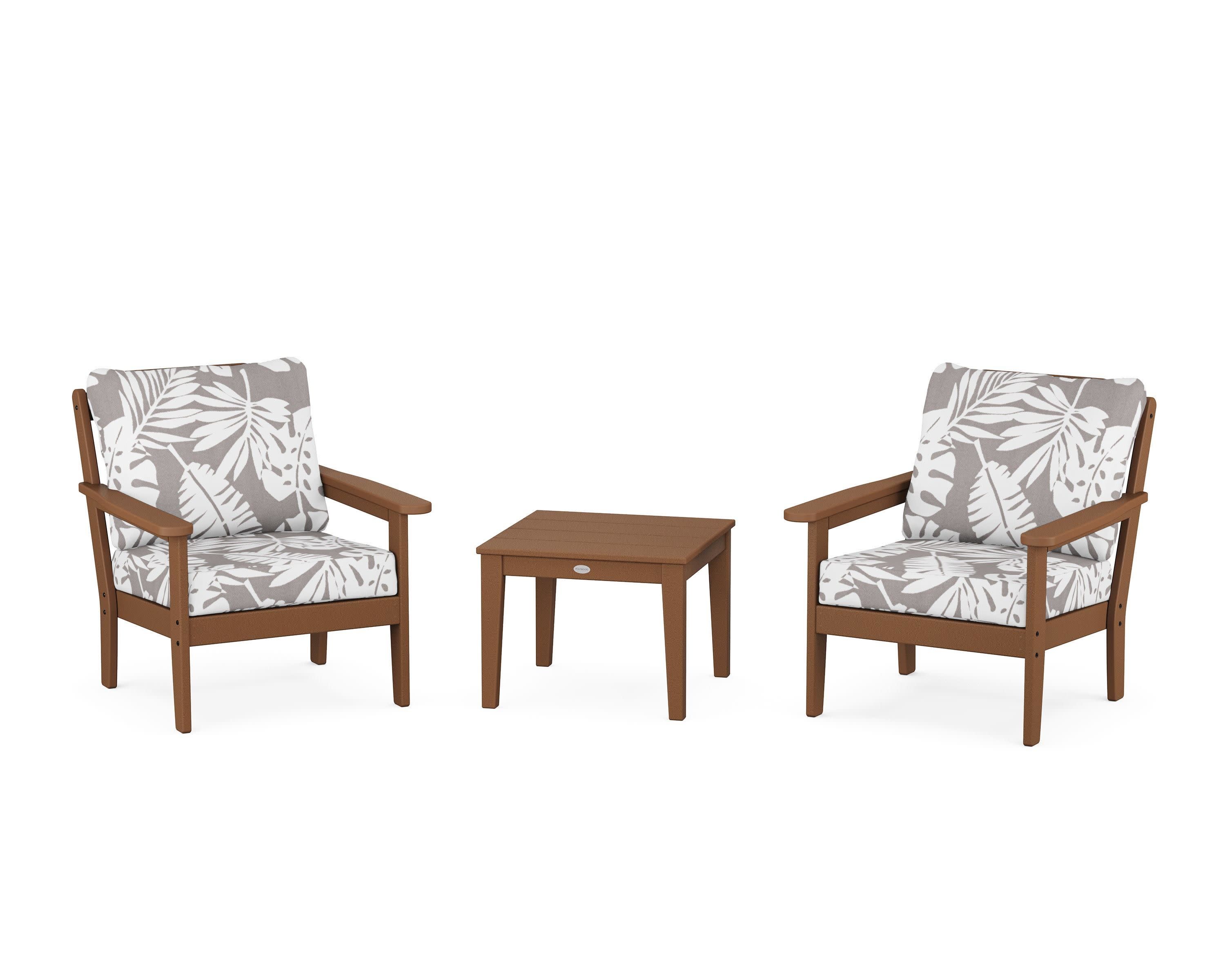 Cottage 3-Piece Deep Seating Set in Teak / Leaf Grey Mist