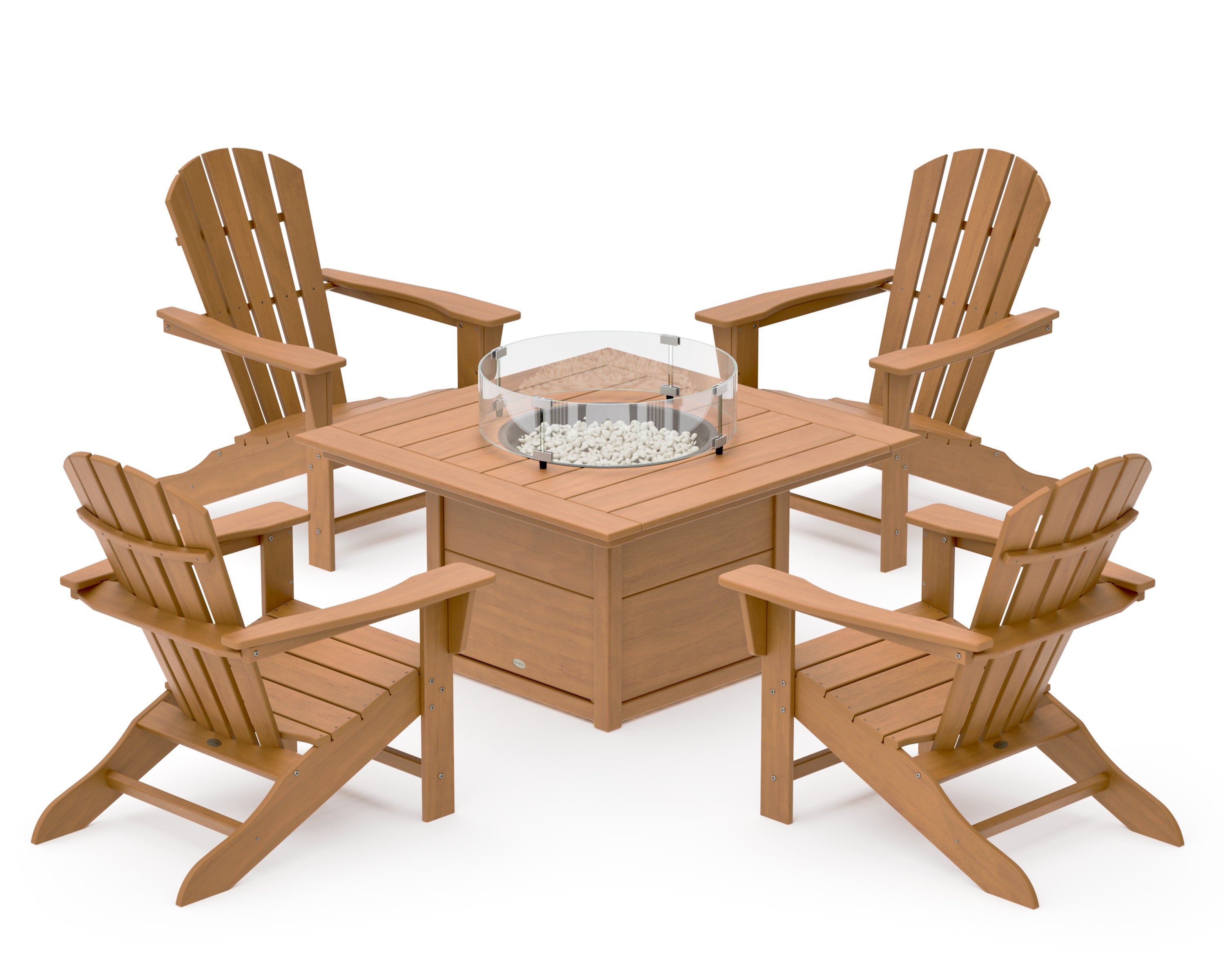 Palm Coast 5-Piece Adirondack Chair Conversation Set with Fire Pit Table in Natural