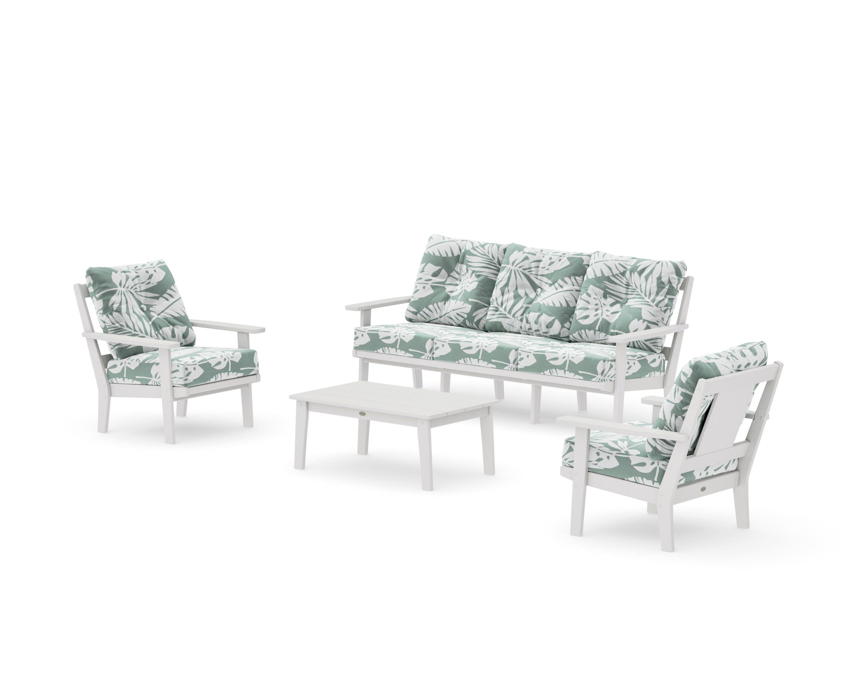 Prairie 4-Piece Deep Seating Set with Sofa in Vintage White / Leaf Glacier Spa