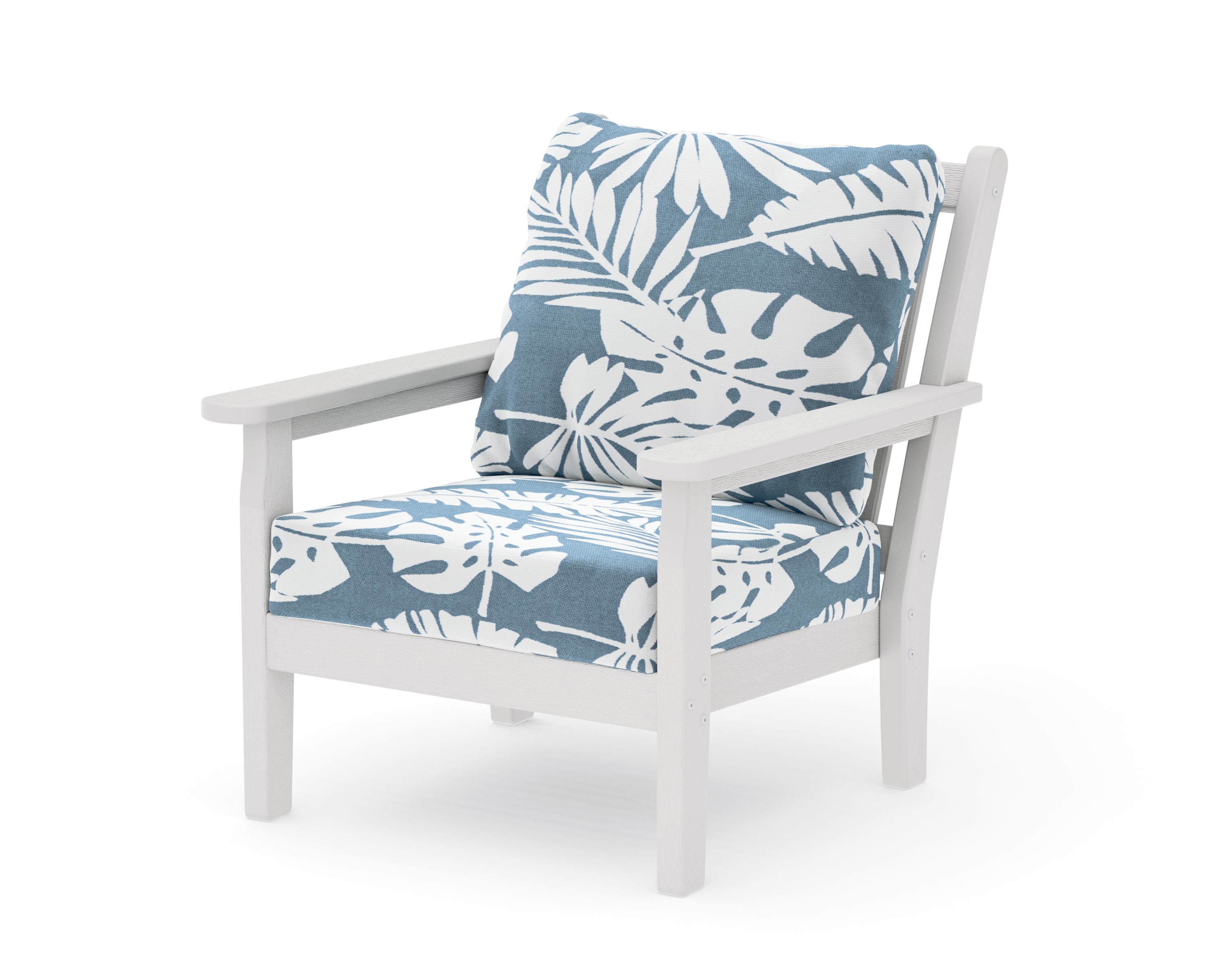 Chippendale Deep Seating Chair in Vintage White / Leaf Sky Blue