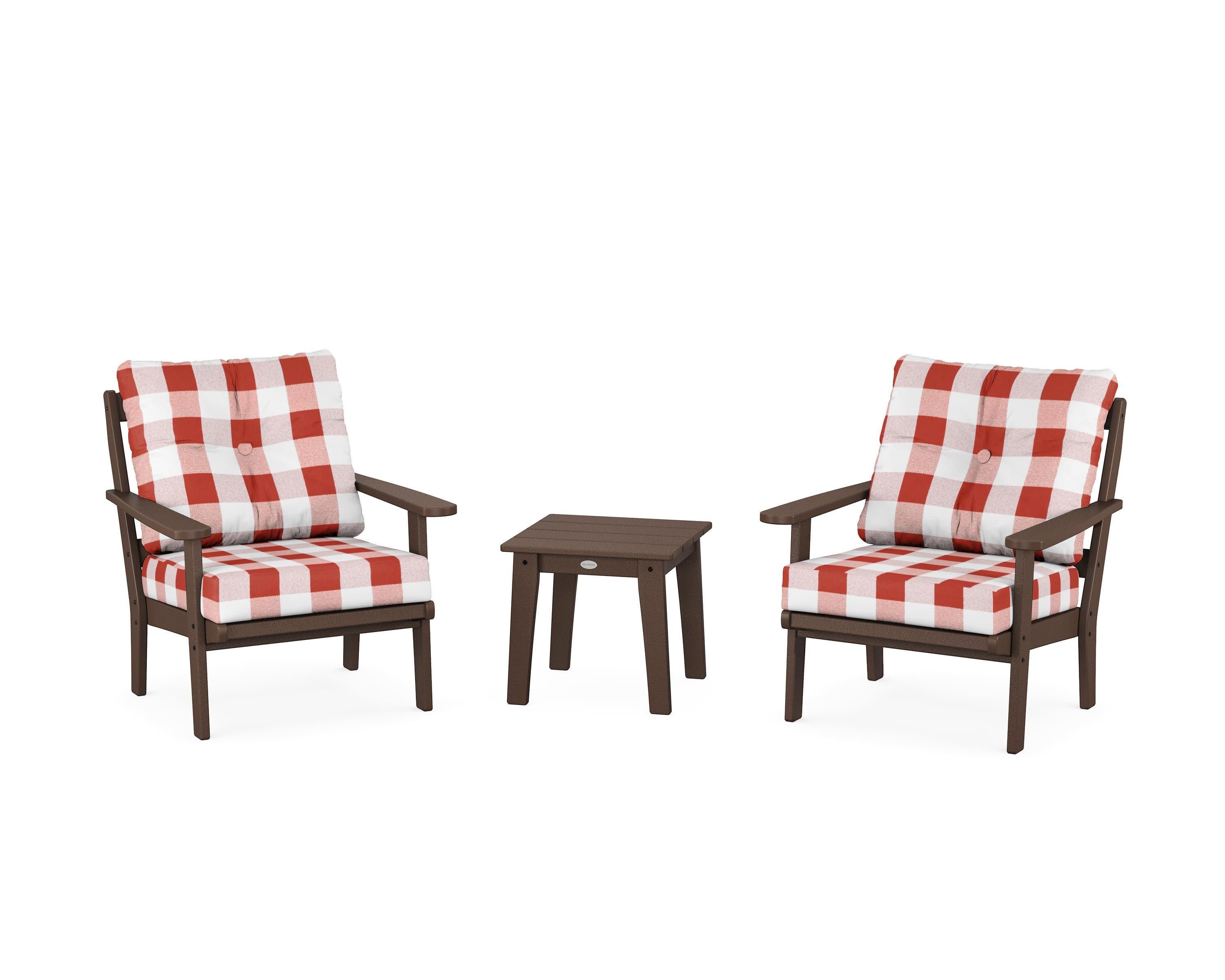 Mission 3-Piece Deep Seating Set in Mahogany / Buffalo Plaid Crimson