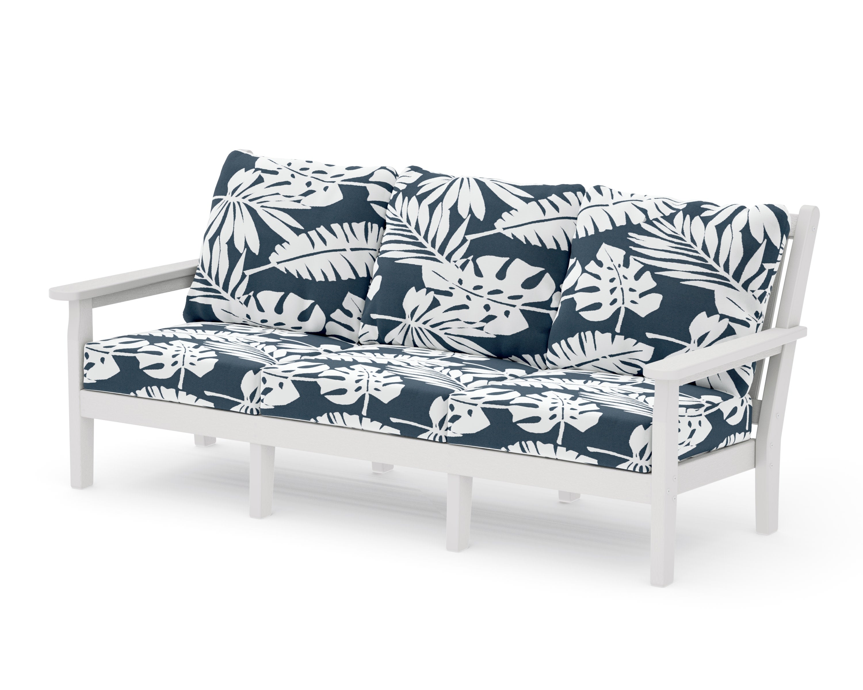 Chippendale Deep Seating Sofa in Vintage White / Leaf Marine Indigo
