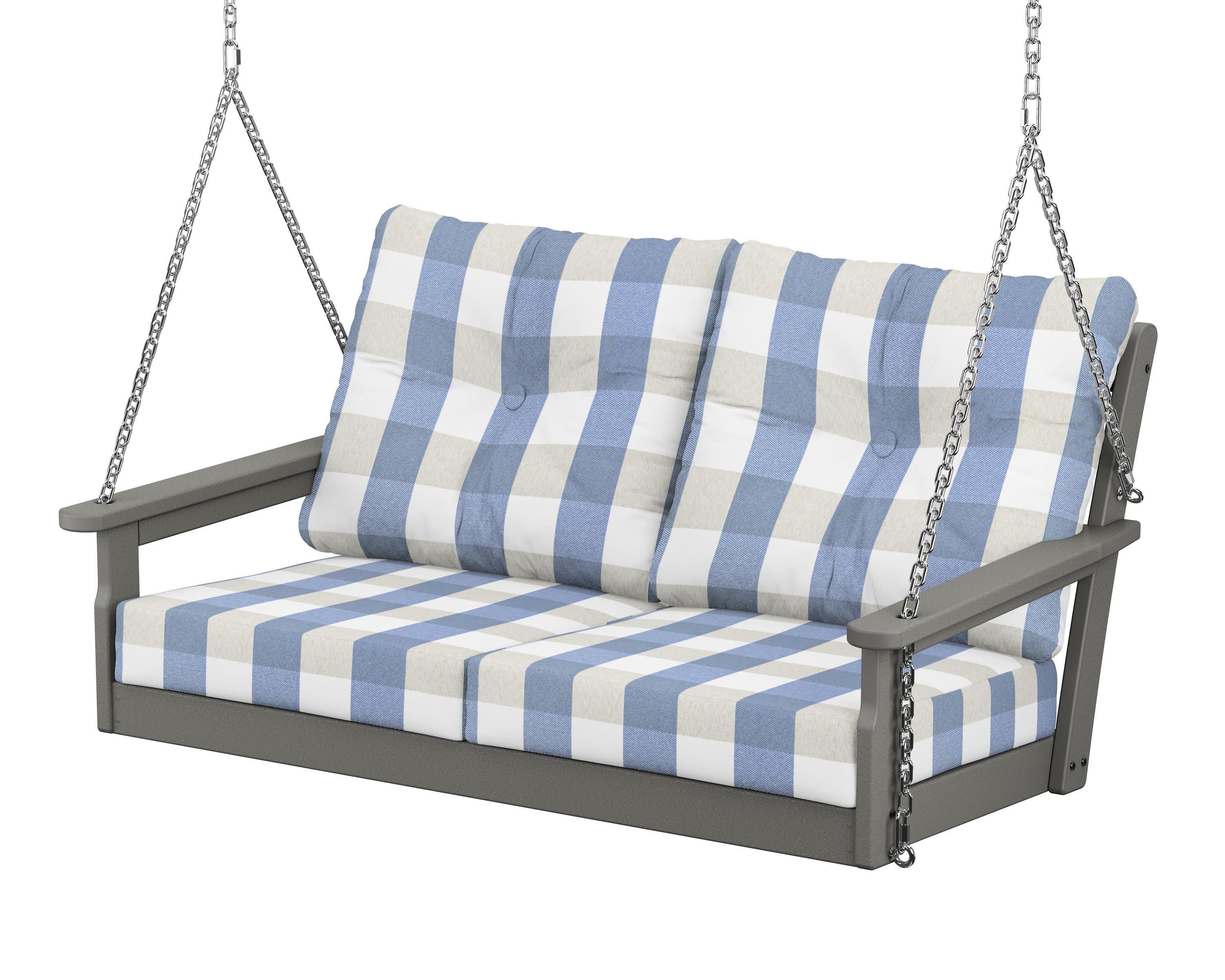 Vineyard Deep Seating Swing in Slate Grey / Buffalo Plaid Sky Blue