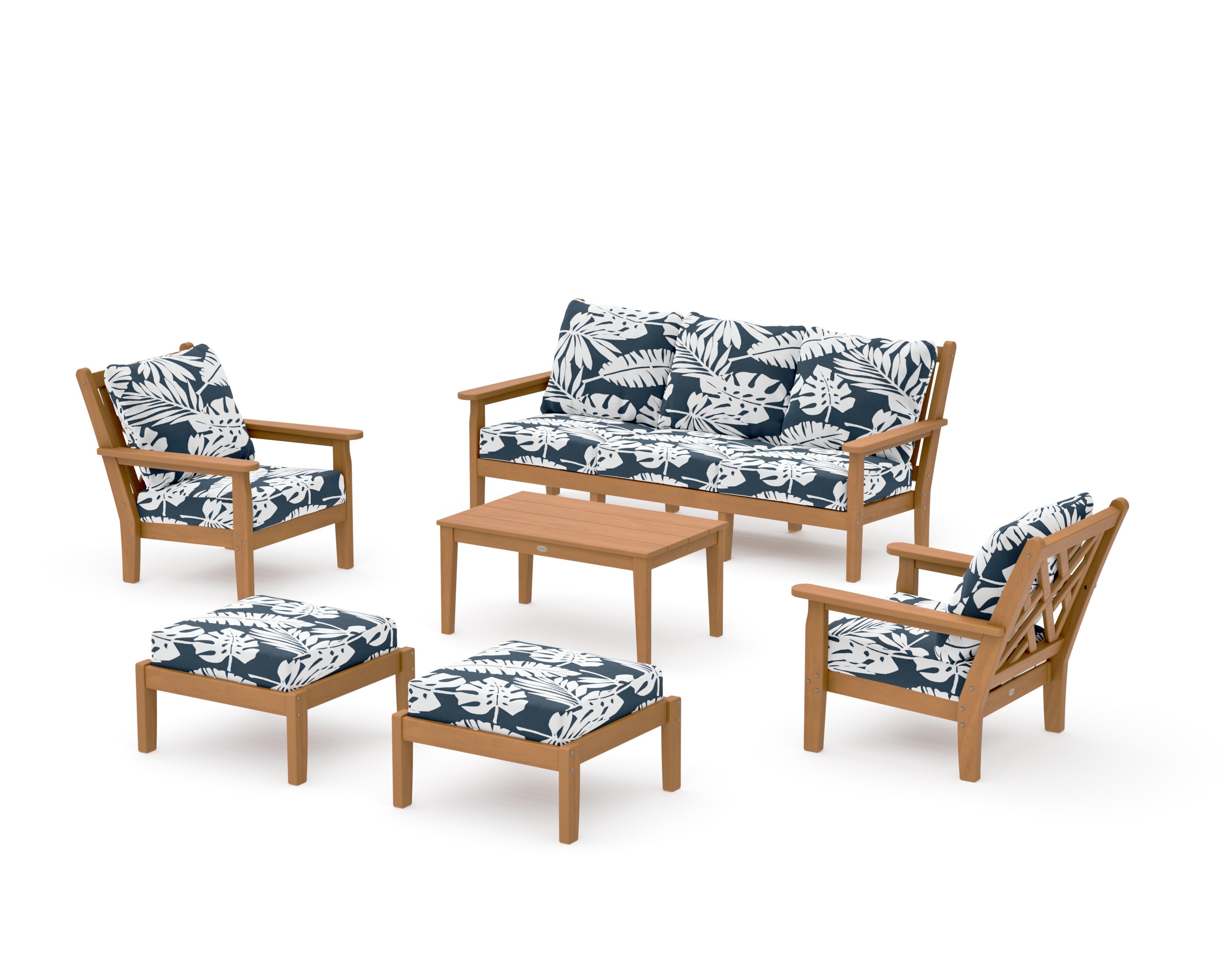 Chippendale 6-Piece Lounge Sofa Set in Natural / Leaf Marine Indigo