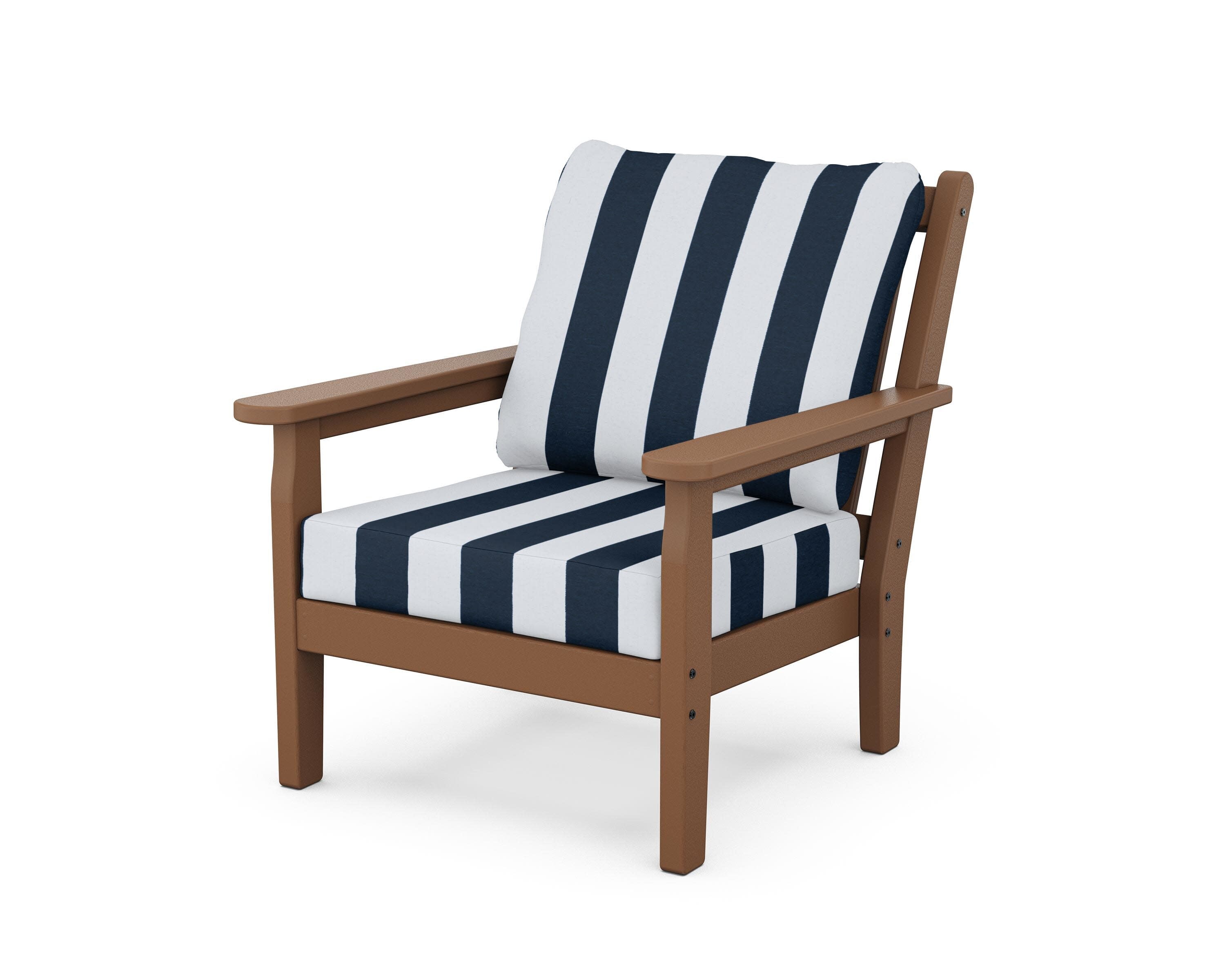 Chippendale Deep Seating Chair in Teak / Cabana Stripe Marine Indigo