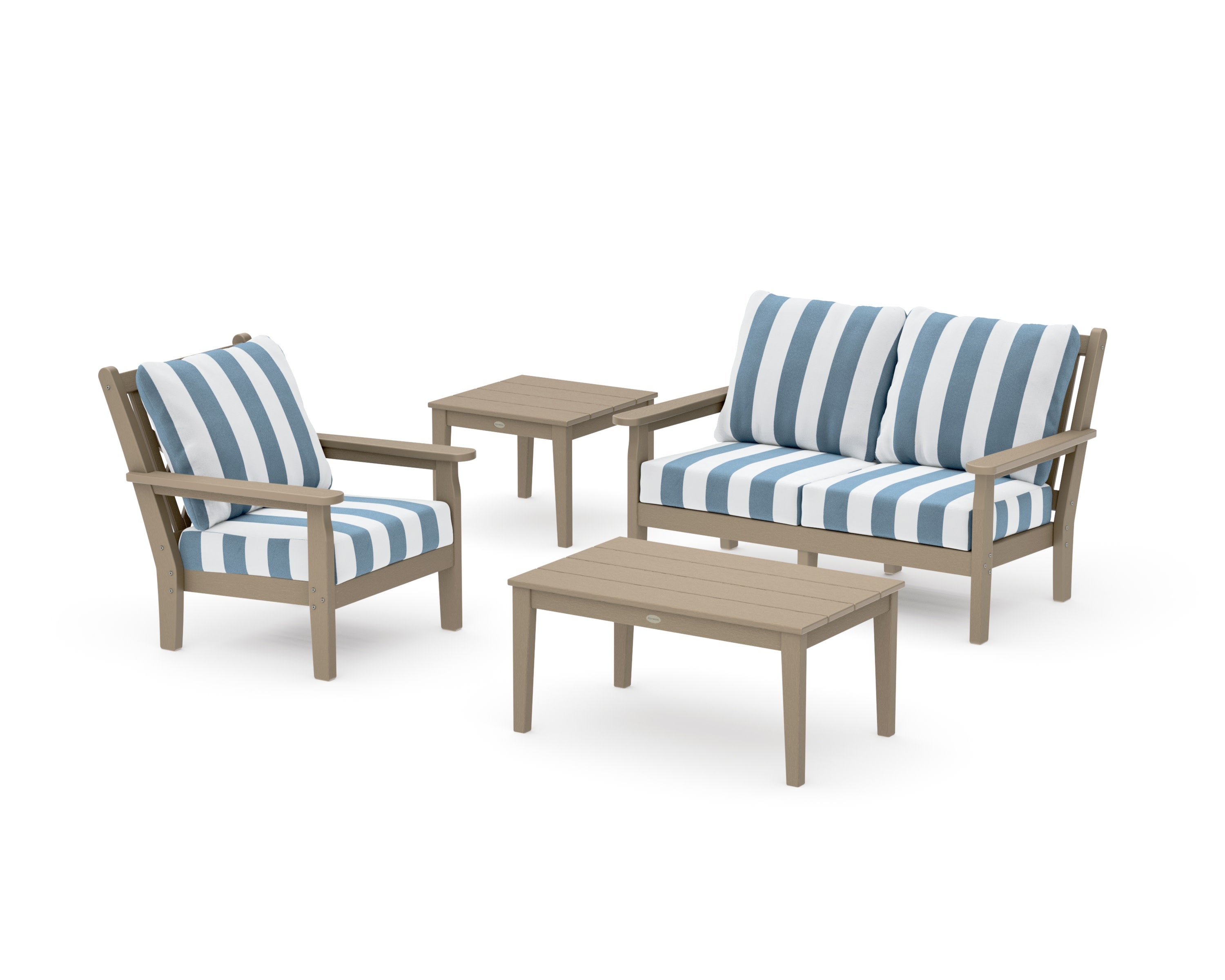 Chippendale 4-Piece Deep Seating Set in Vintage Sahara / Cabana Stripe Sky Blue
