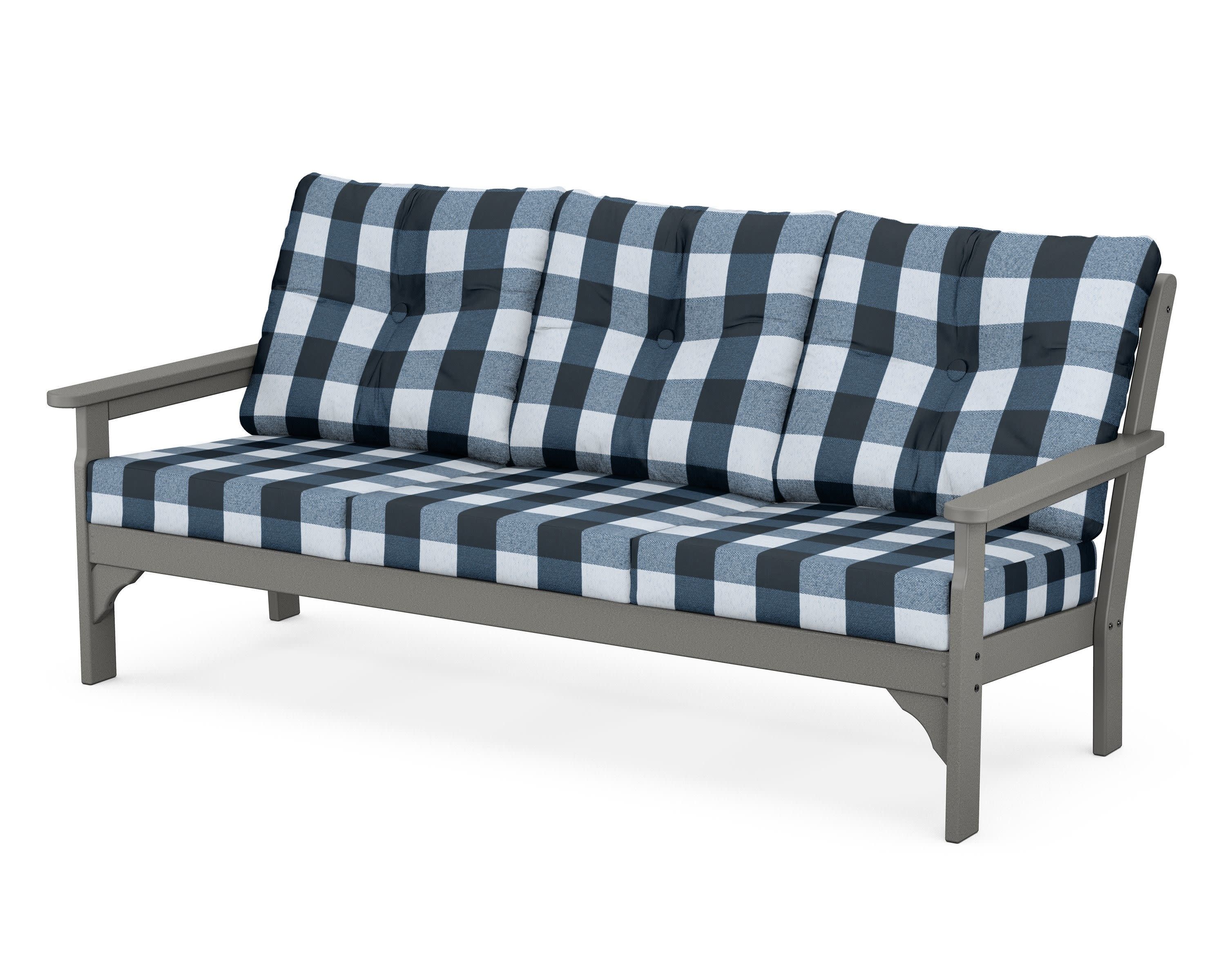 Vineyard Deep Seating Sofa in Slate Grey / Buffalo Plaid Marine Indigo