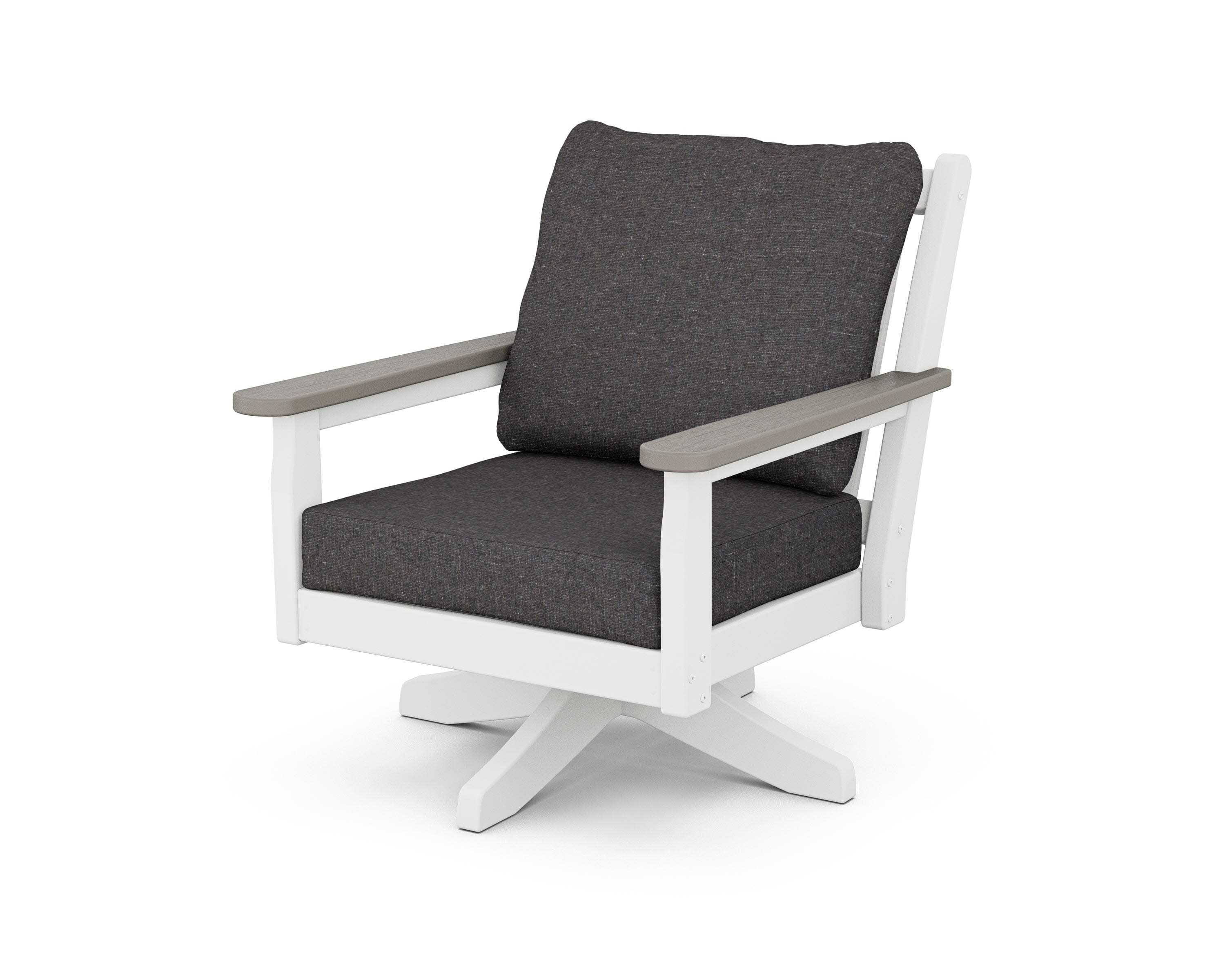 Chippendale Deep Seating Swivel Chair in White / Driftwood / Ash Charcoal