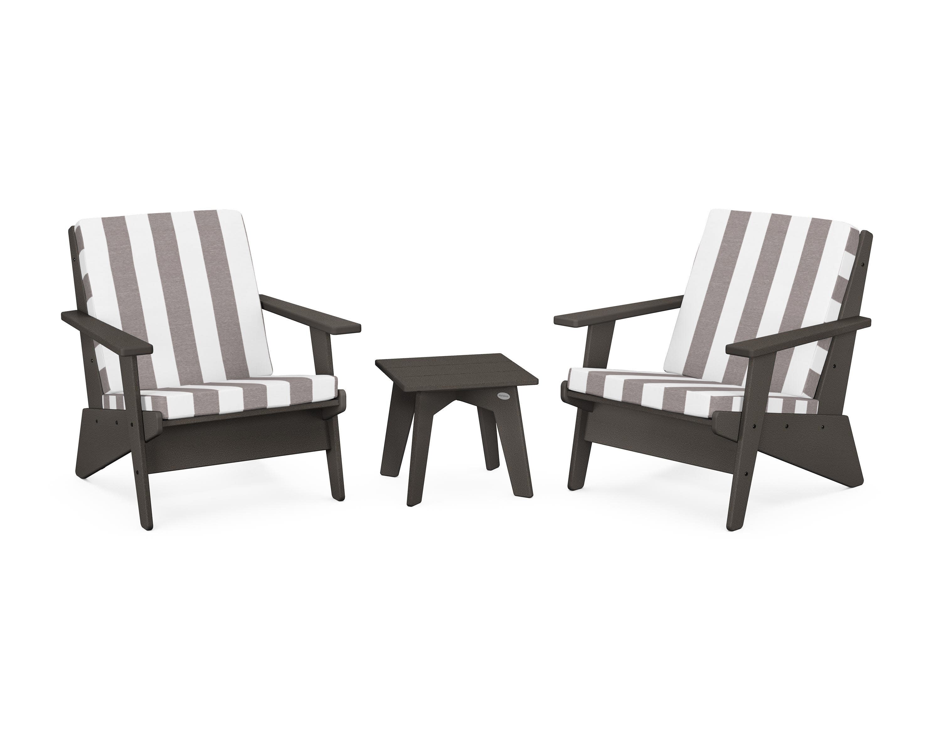 Riviera Modern Lounge 3-Piece Set in Vintage Coffee / Cabana Stripe Grey Mist